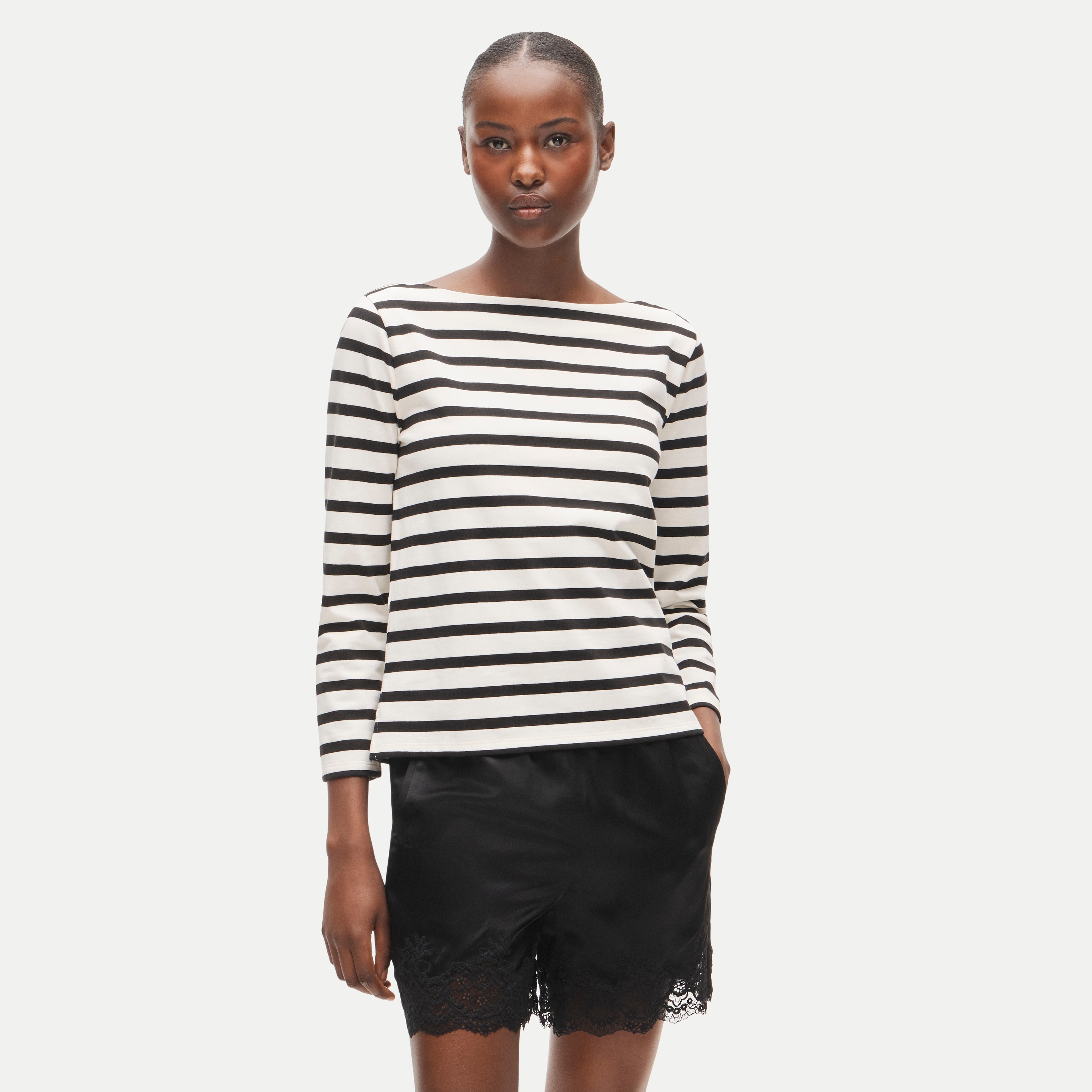 Boatneck T-shirt in striped heavyweight cotton