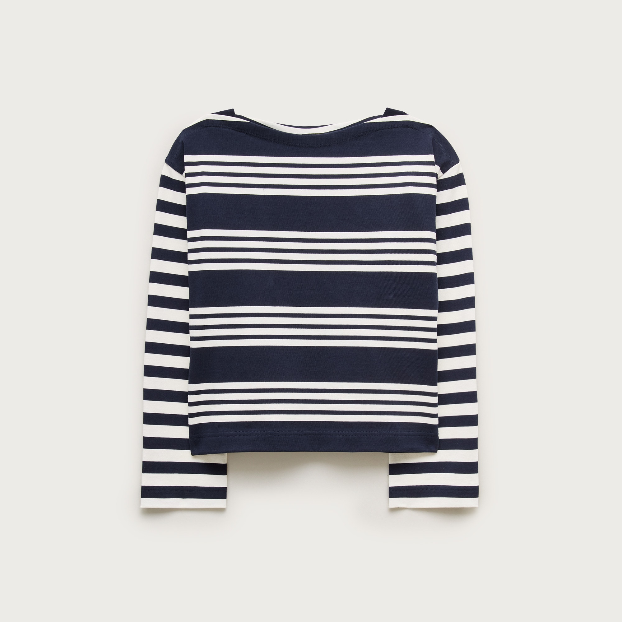 Cinched-waist shirt in striped heavyweight cotton