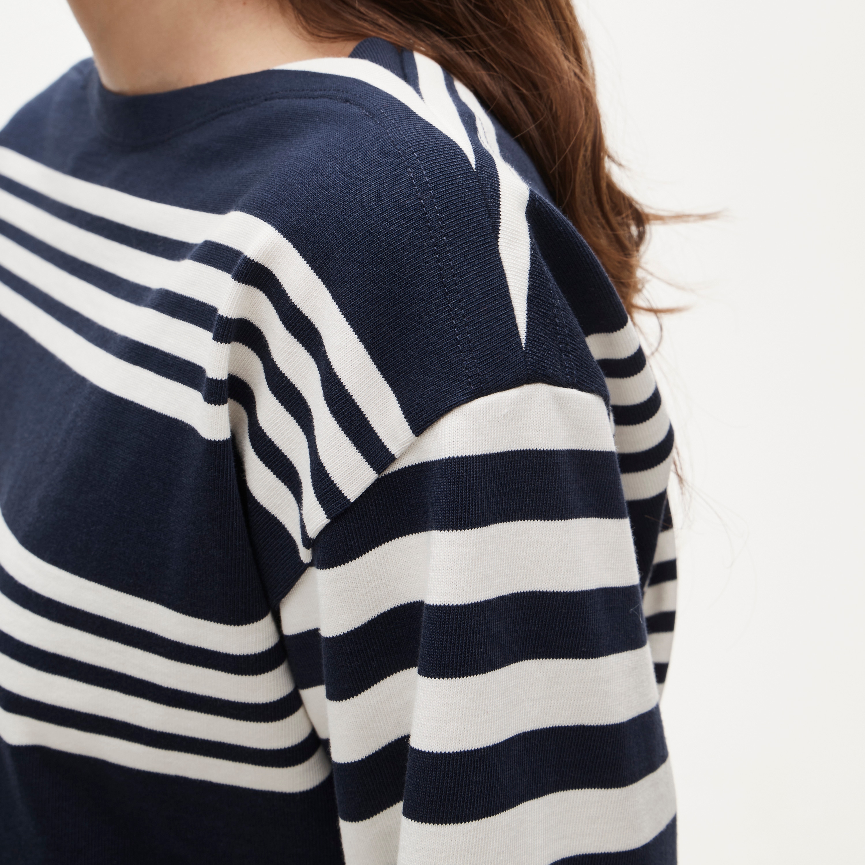 Cinched-waist shirt in striped heavyweight cotton