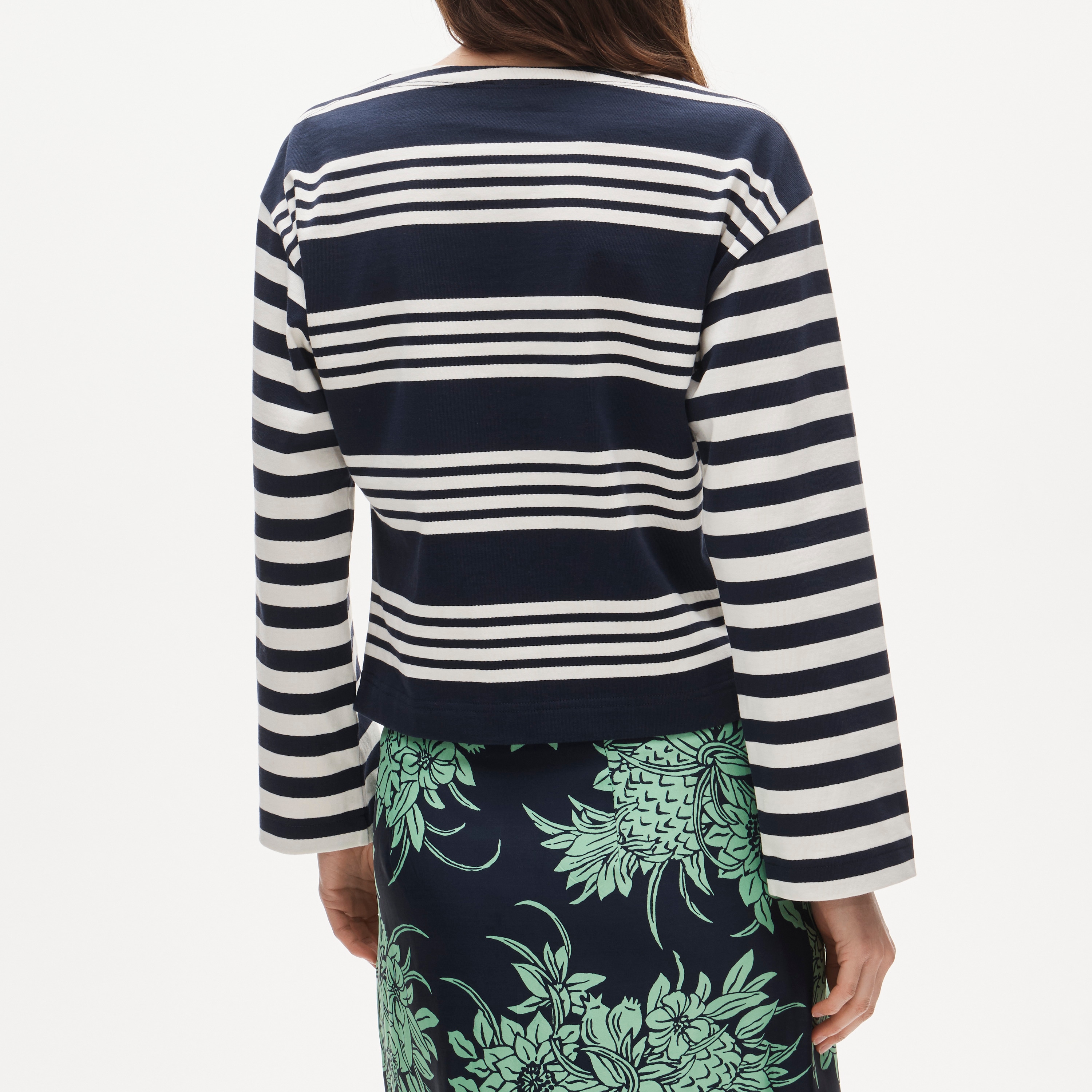Cinched-waist shirt in striped heavyweight cotton