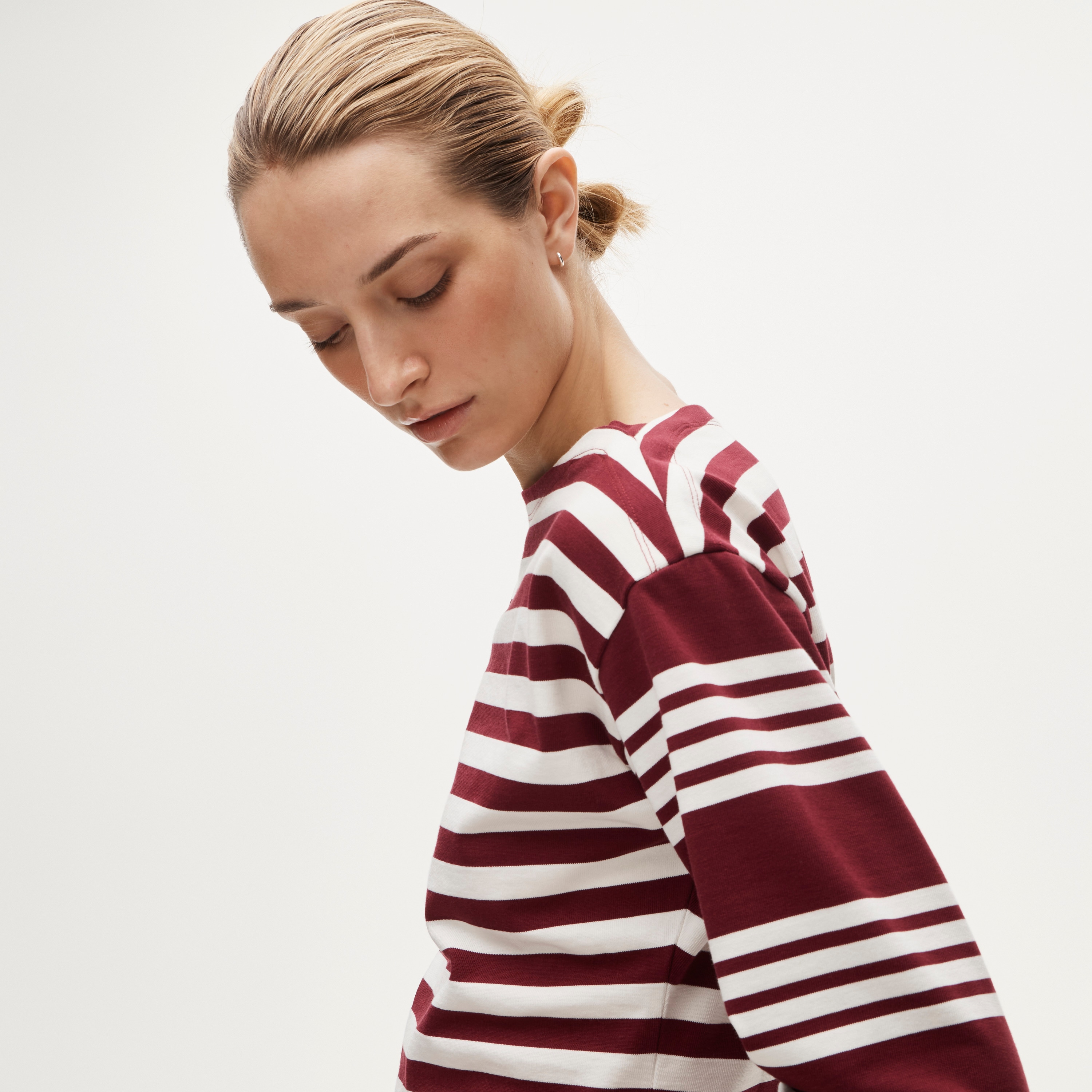 Cinched-waist shirt in striped heavyweight cotton