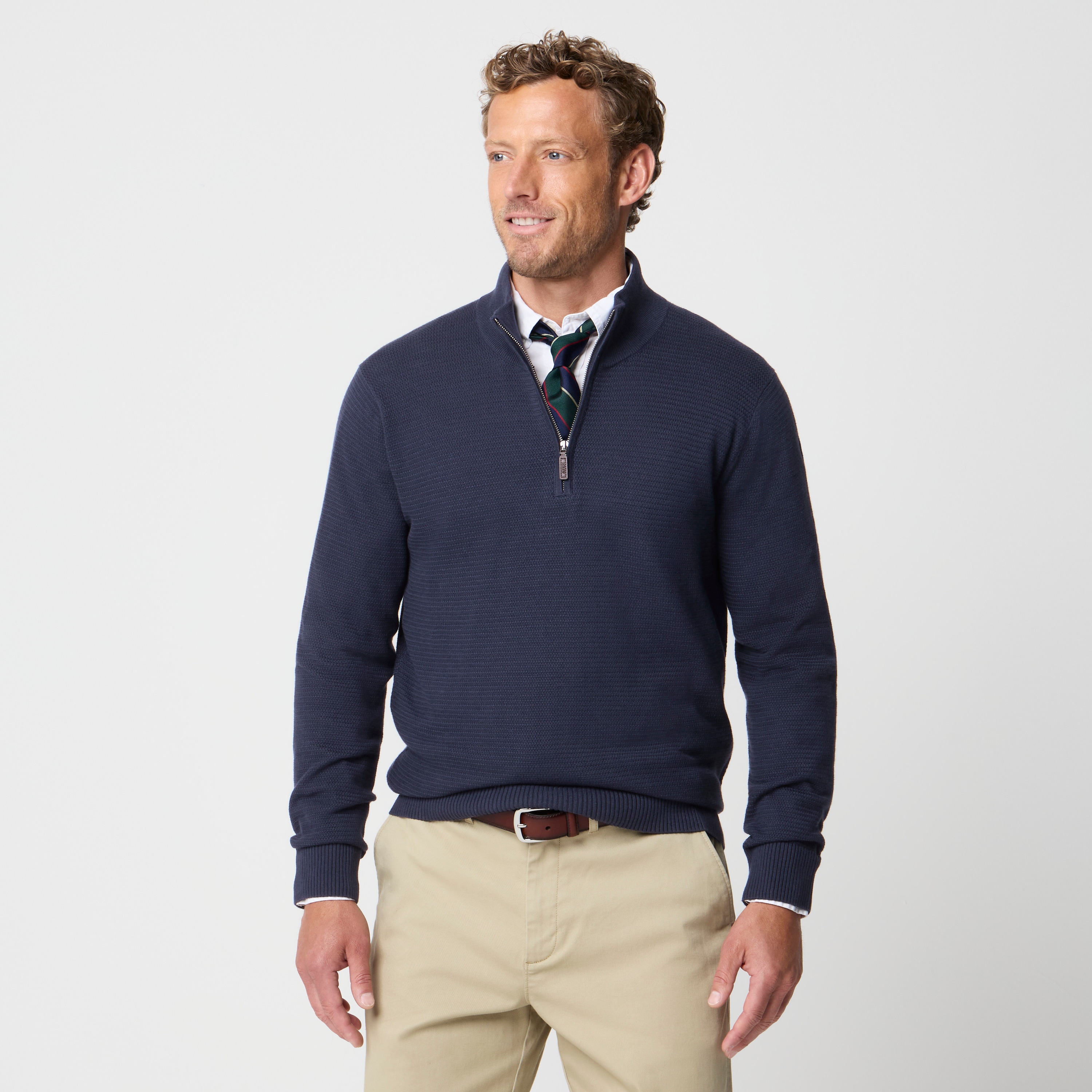 Cotton basketweave quarter-zip sweater