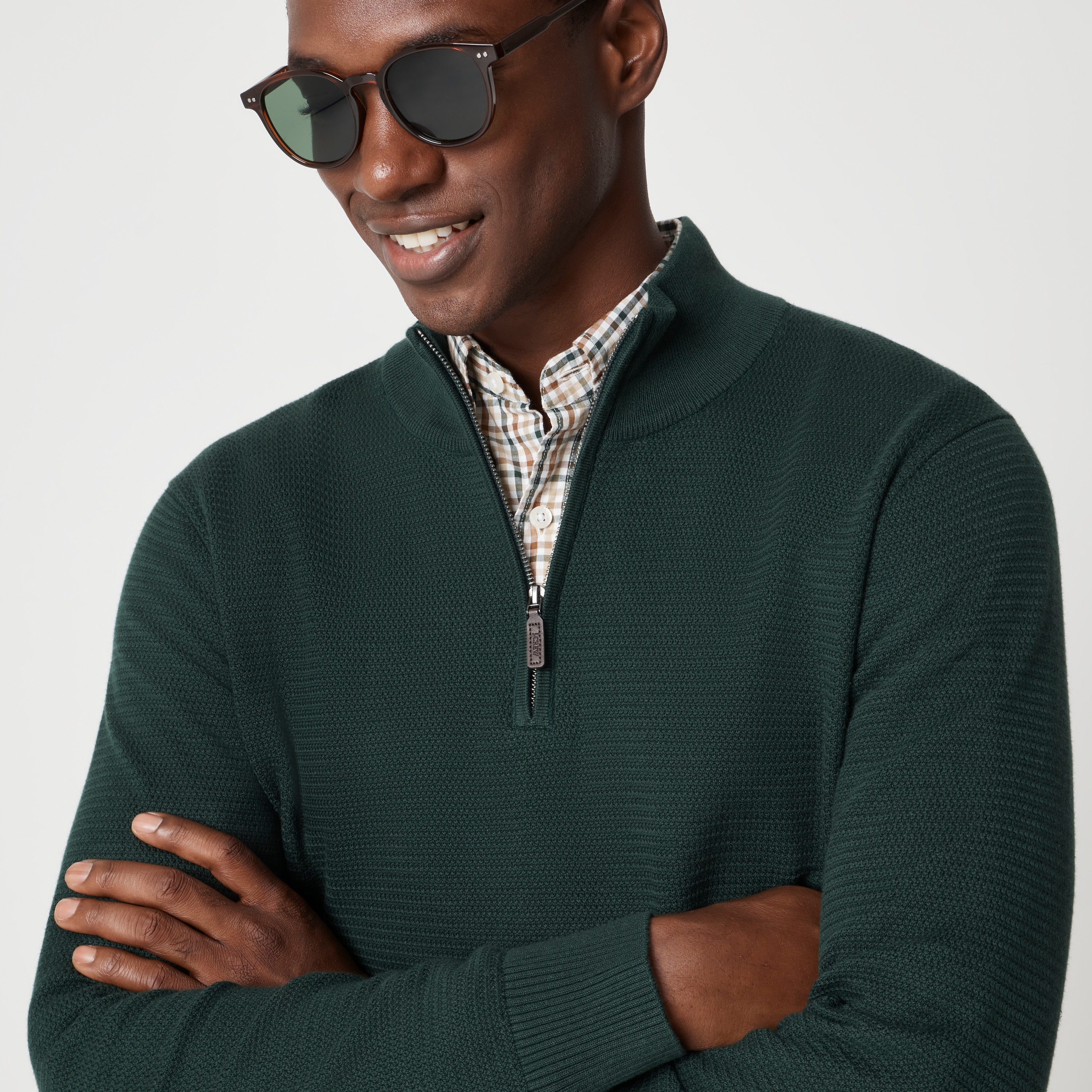 Cotton basketweave quarter-zip sweater