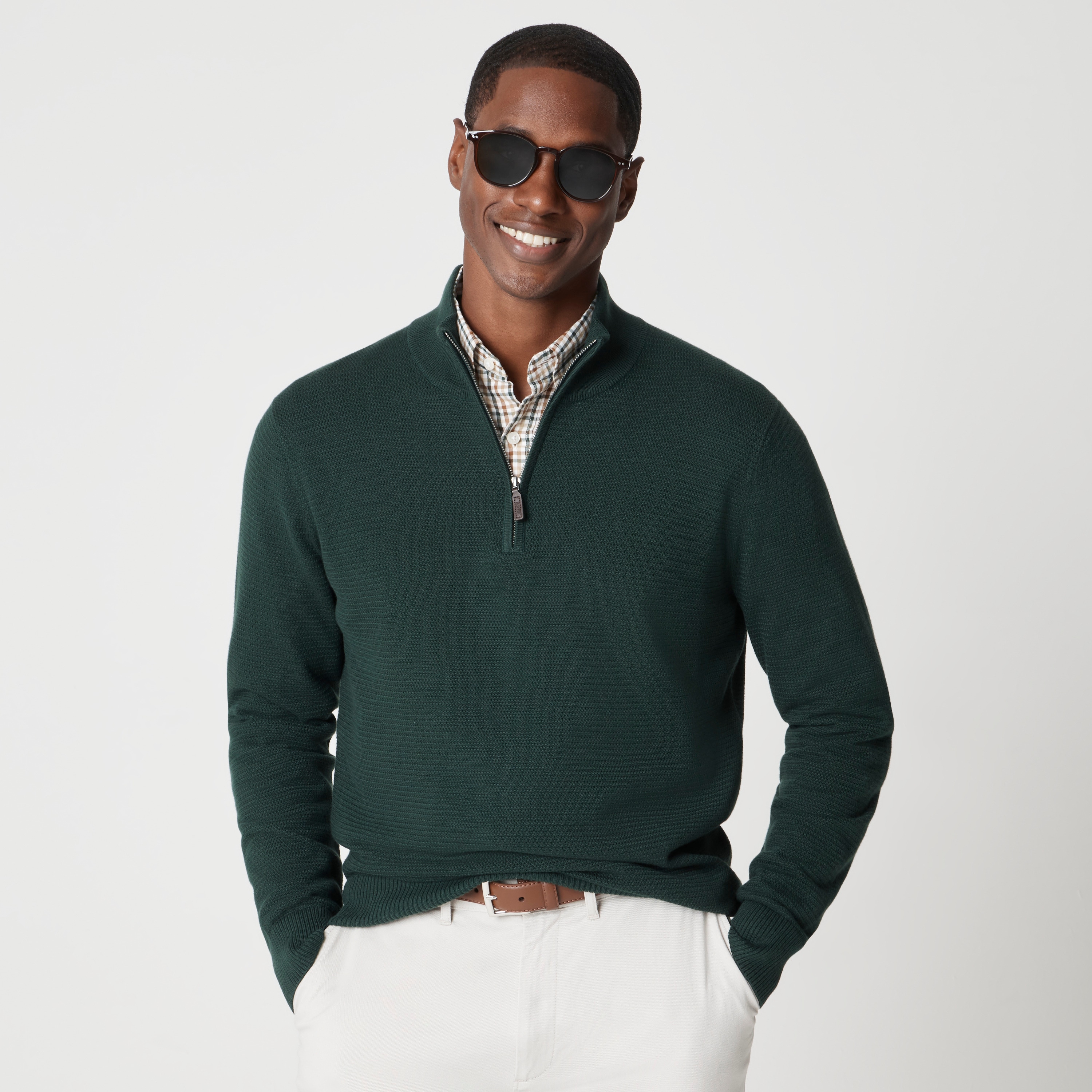 Cotton basketweave quarter-zip sweater