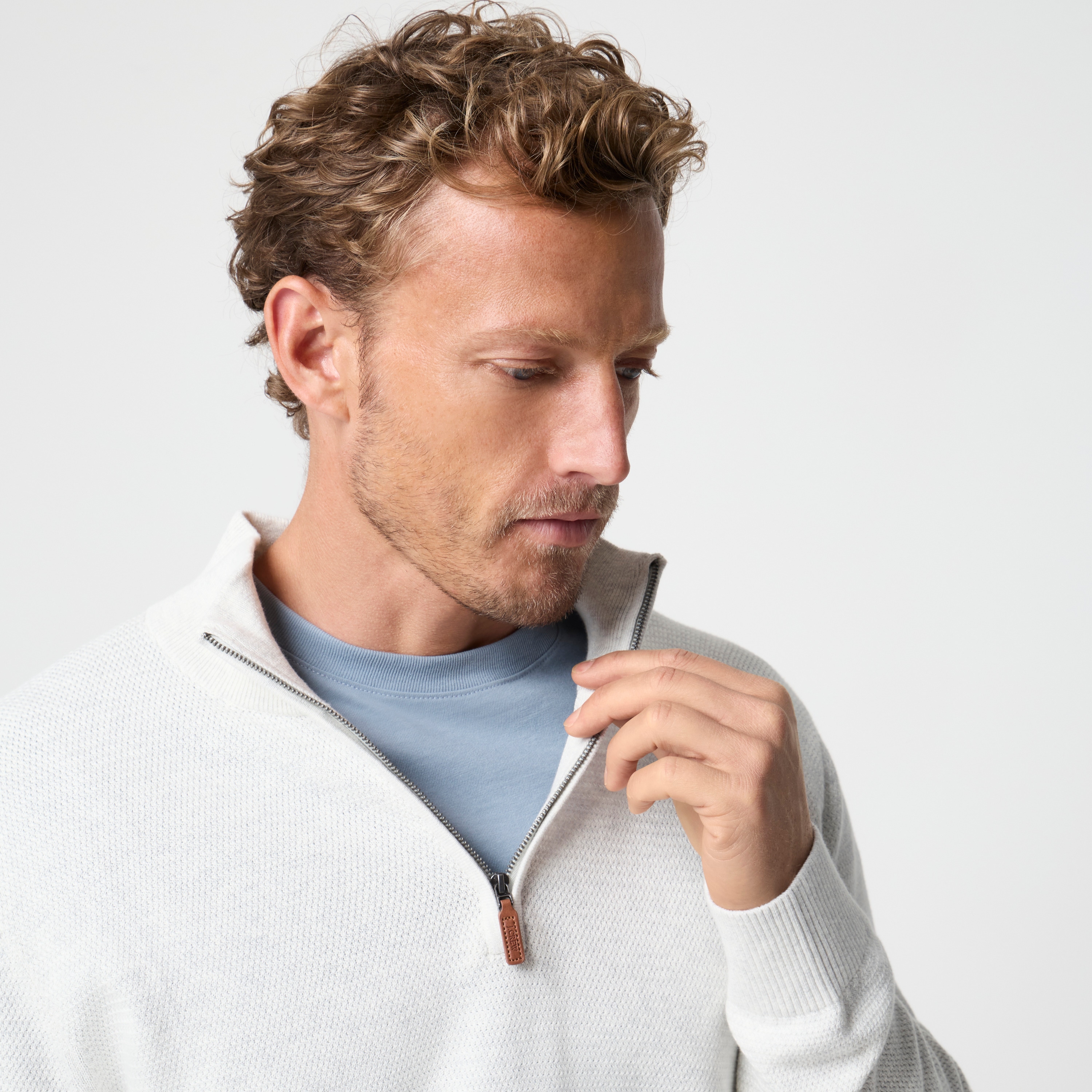 100% cotton basketweave quarter-zip sweater