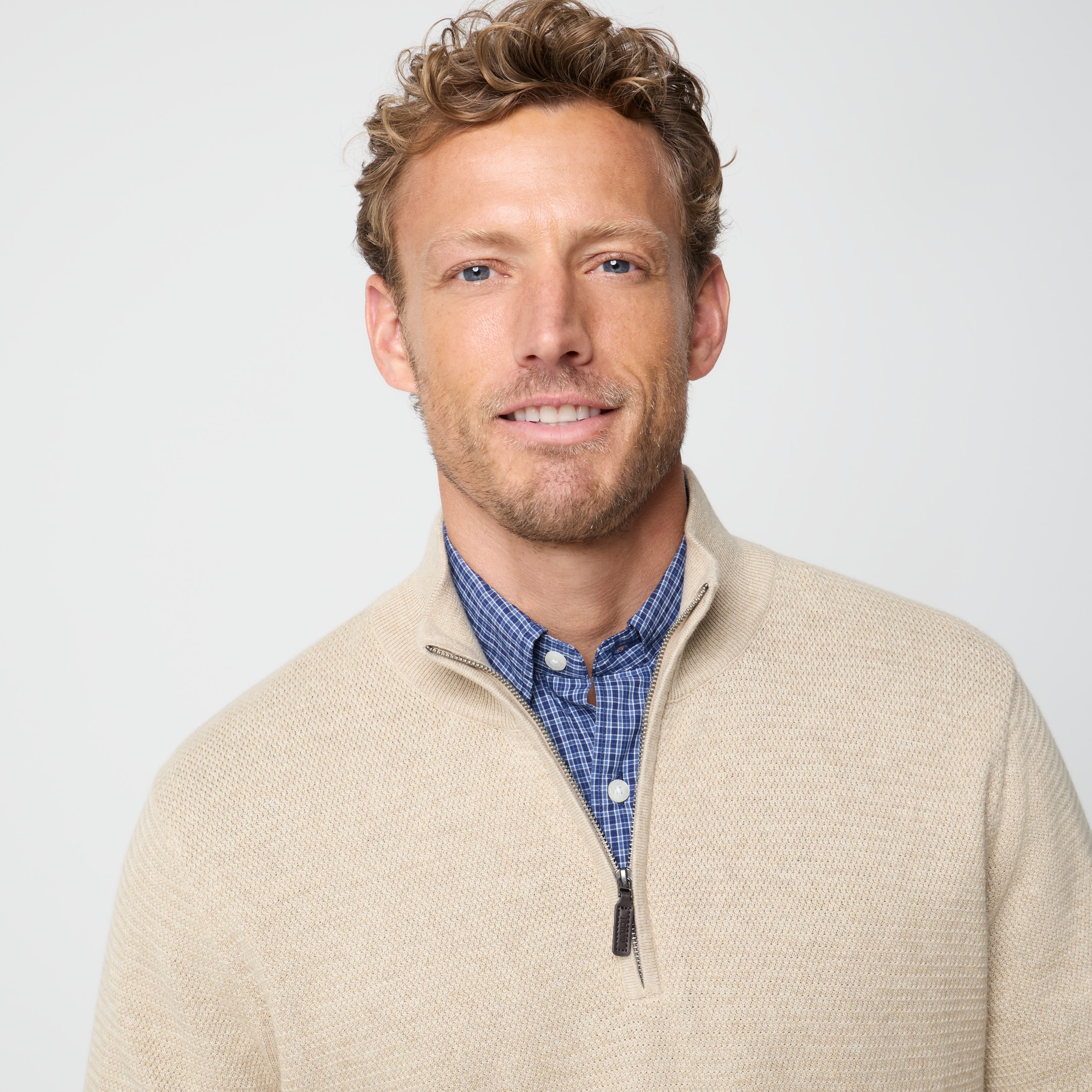 100% cotton basketweave quarter-zip sweater