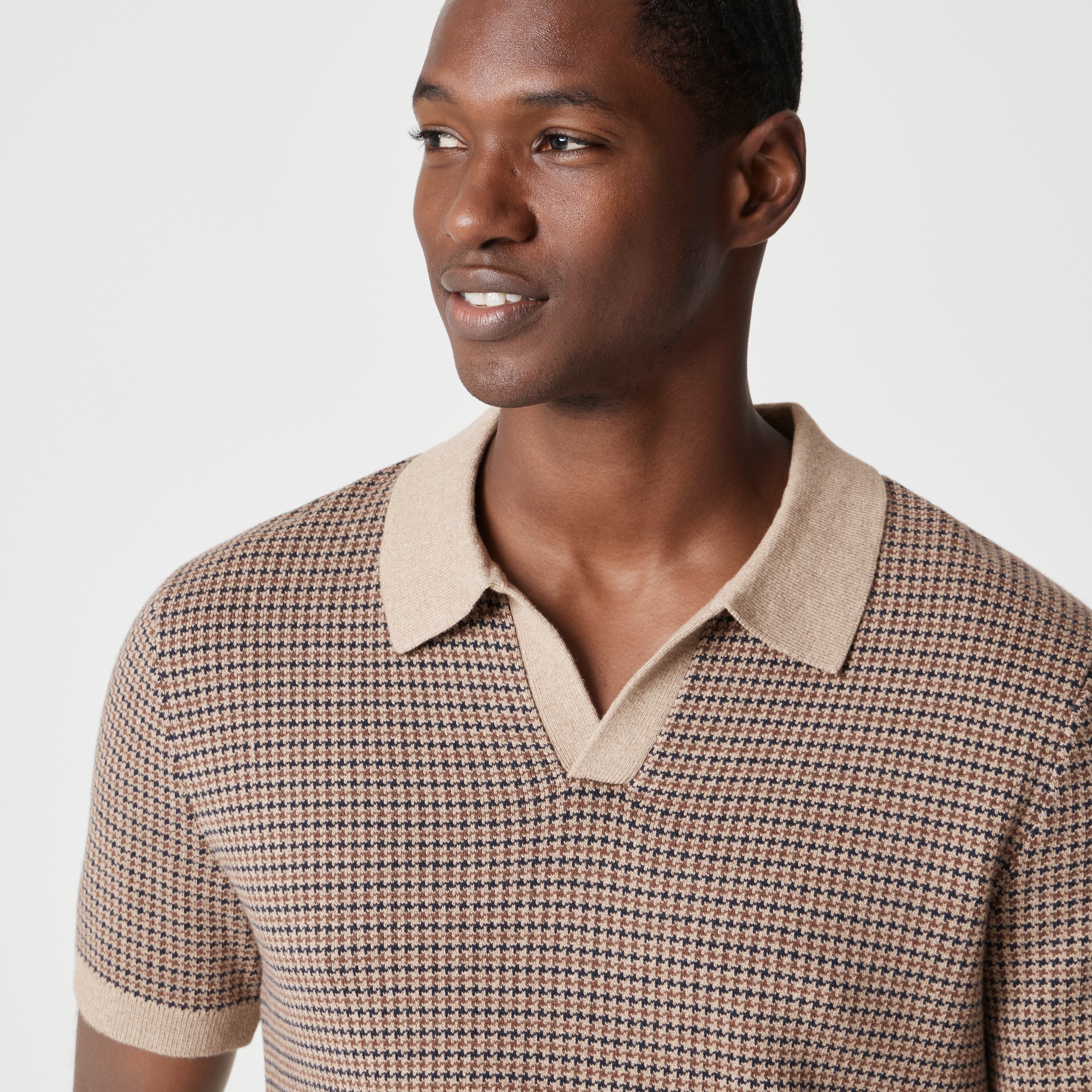 Houndstooth johnny-collar sweater-polo