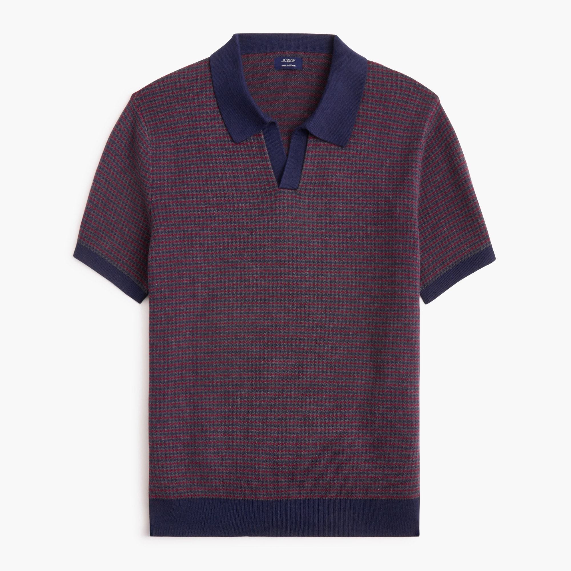 100% cotton houndstooth johnny-collar sweater-polo