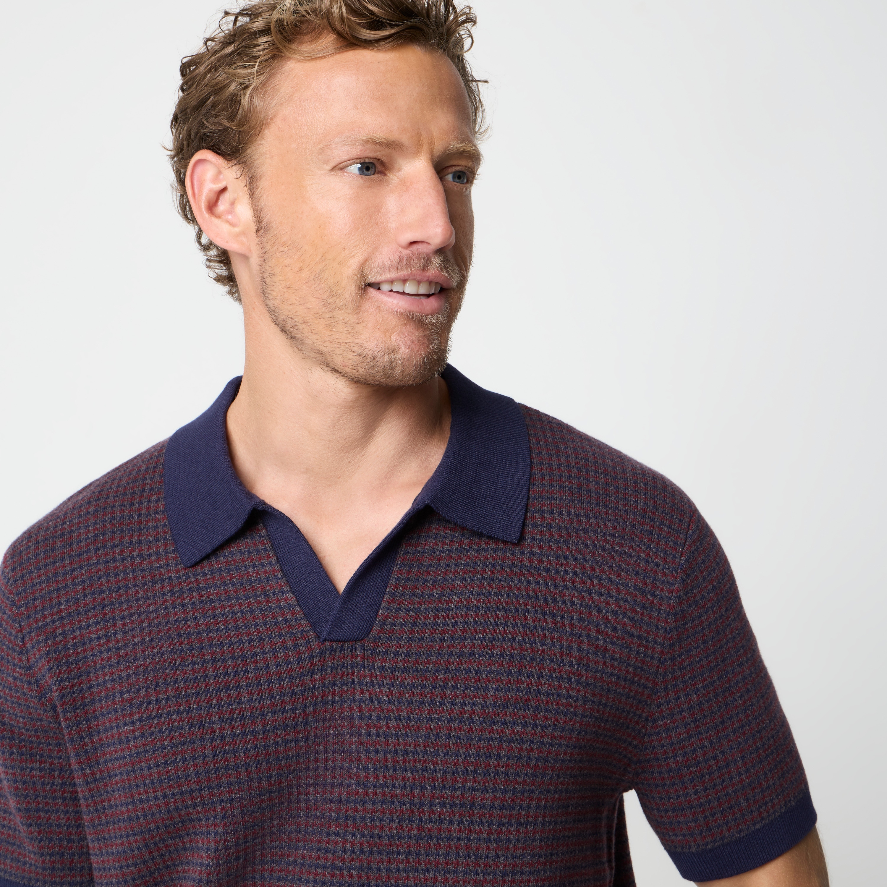 100% cotton houndstooth johnny-collar sweater-polo