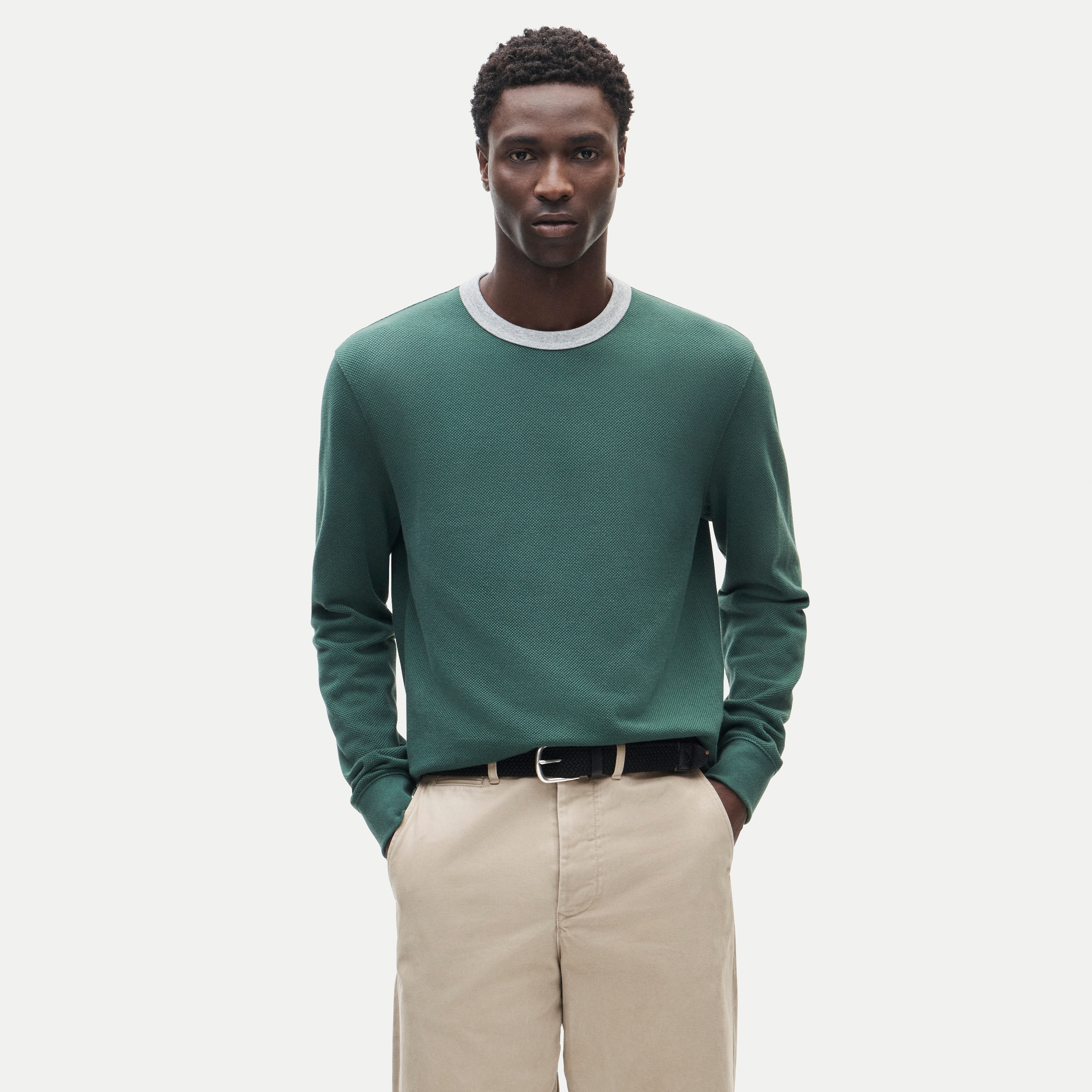 Long-sleeve macropiqué ringer T-shirt