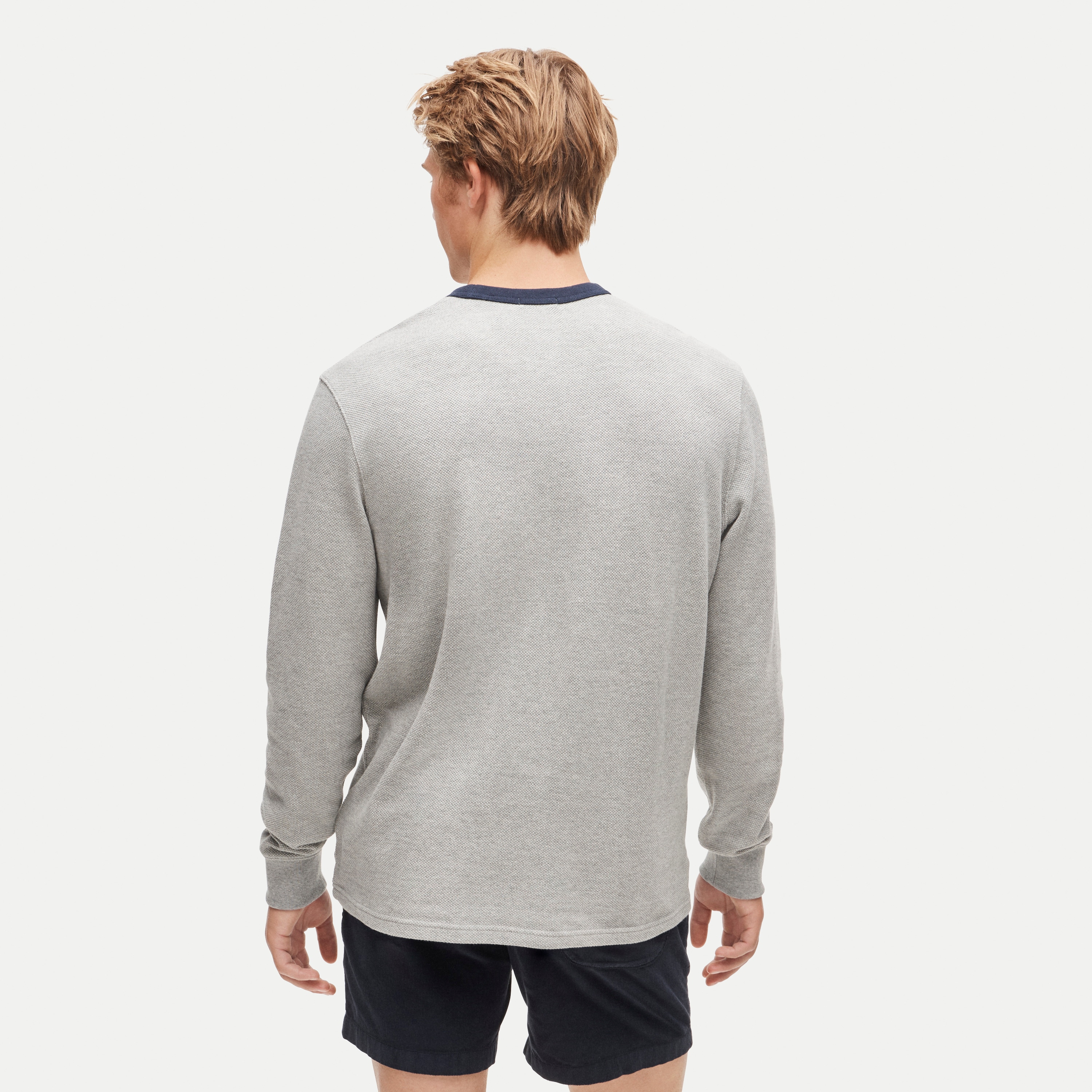 Long-sleeve macropiqué ringer T-shirt