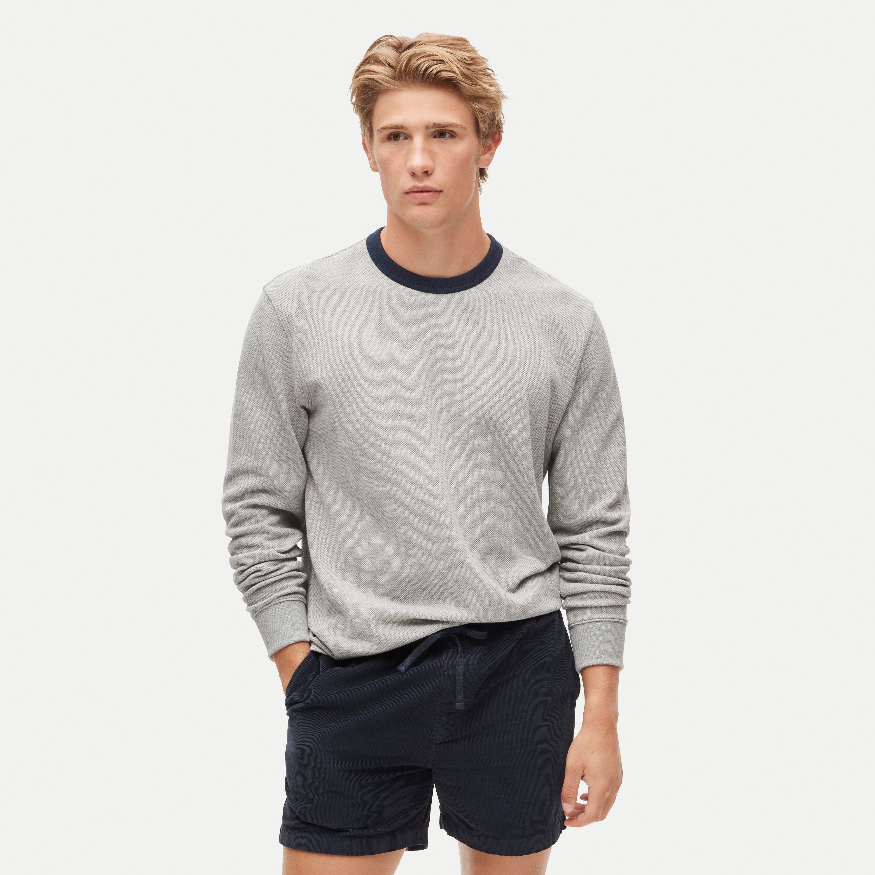 Long-sleeve macropiqué ringer T-shirt