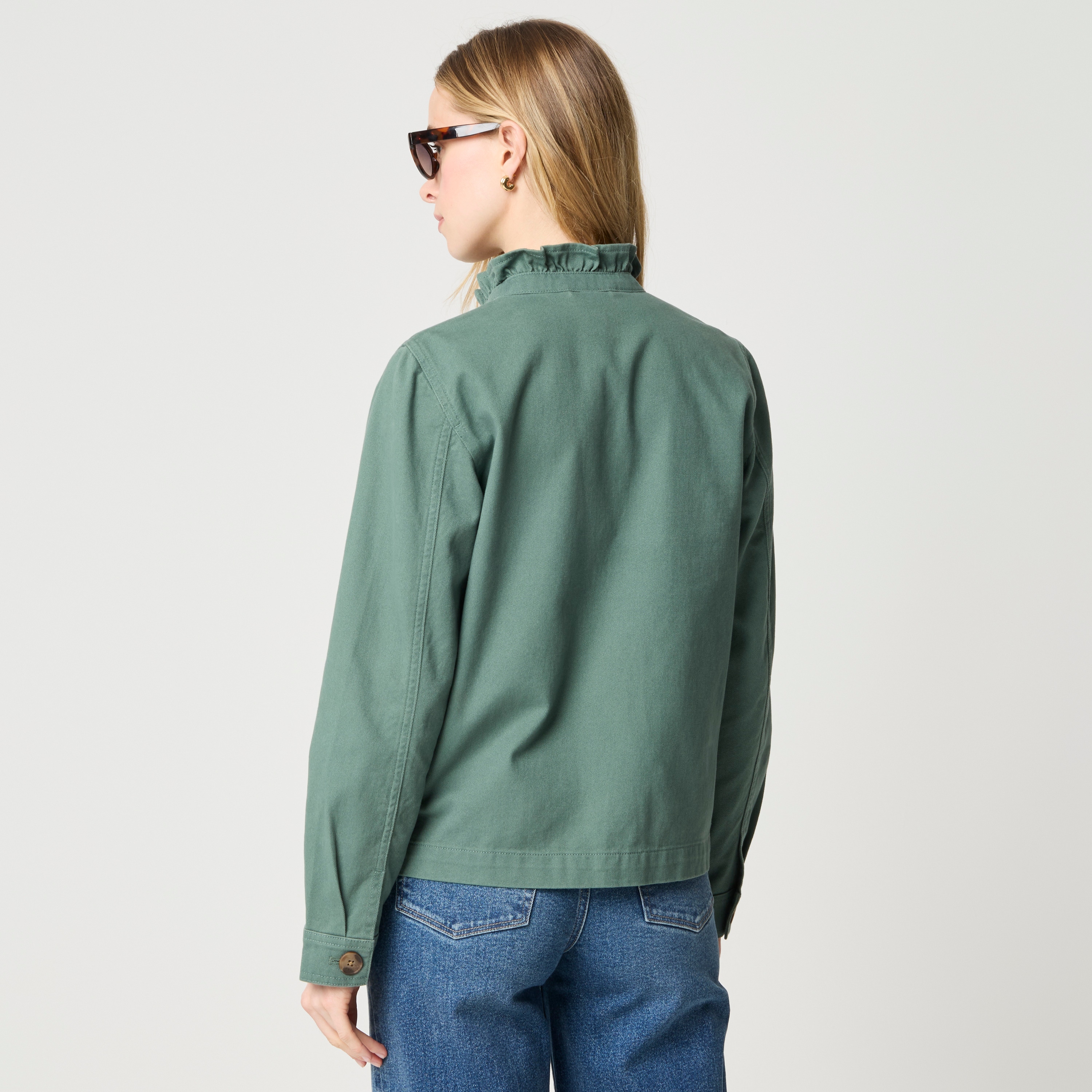 Cotton ruffle-collar field jacket