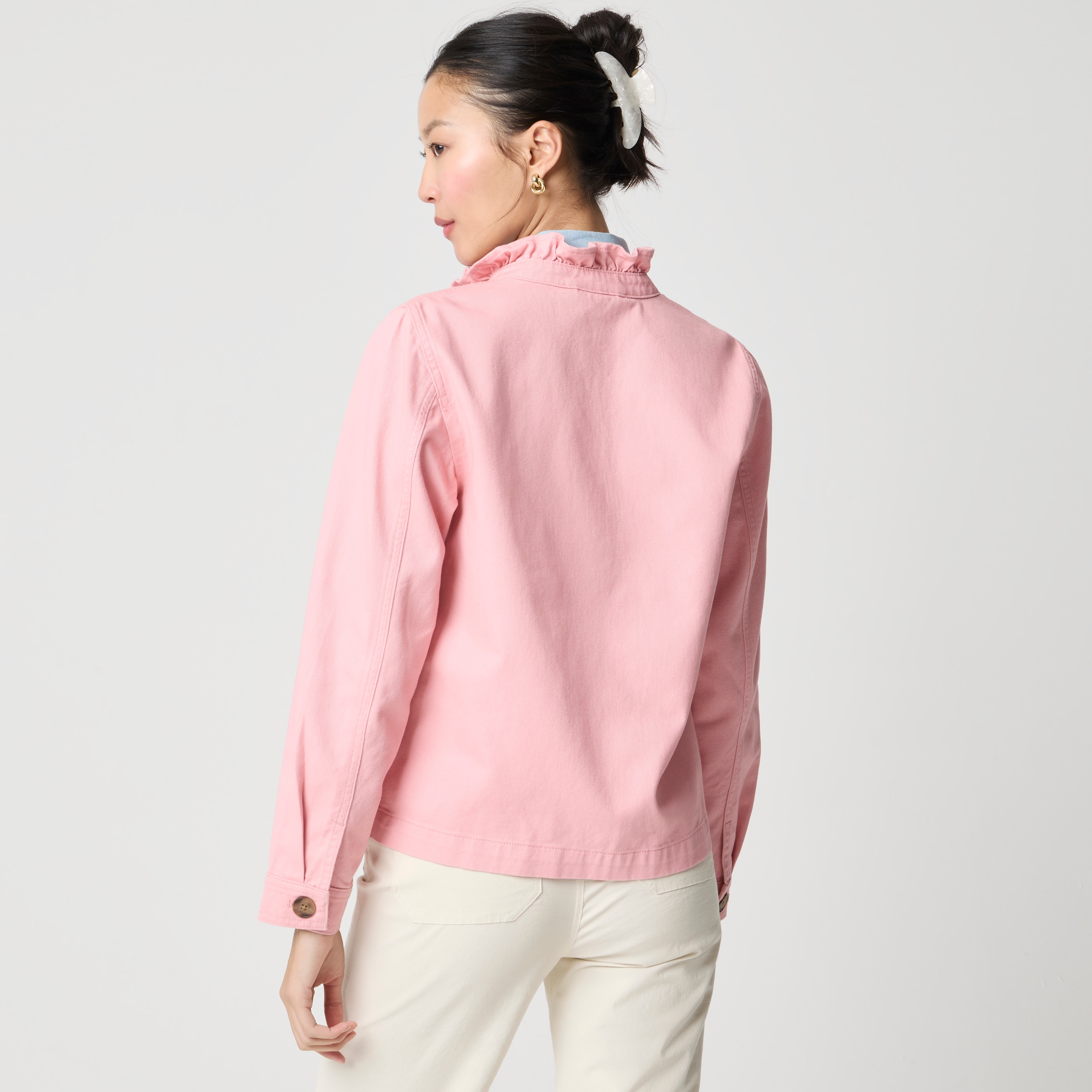 Cotton ruffle-collar field jacket