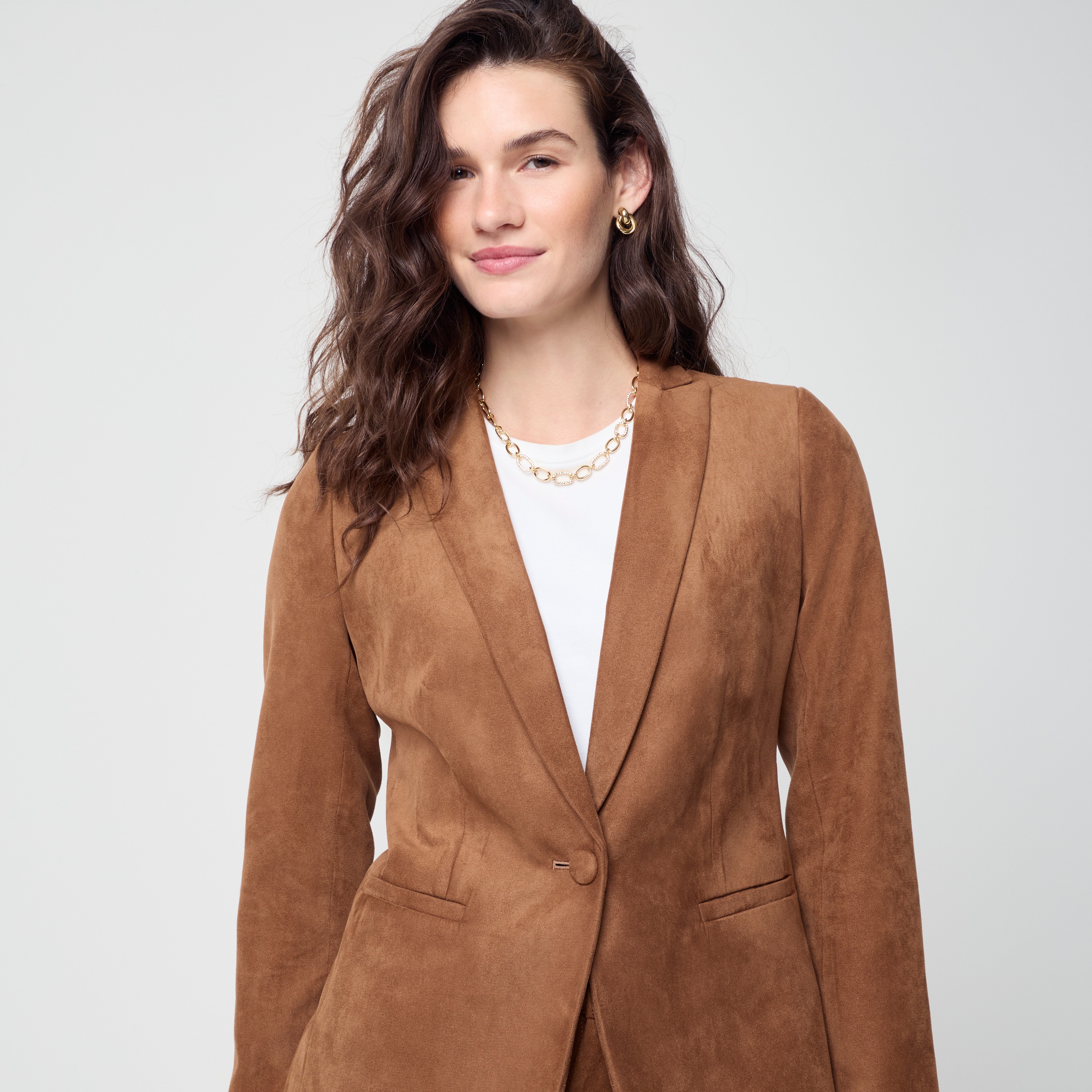 Sueded one-button blazer