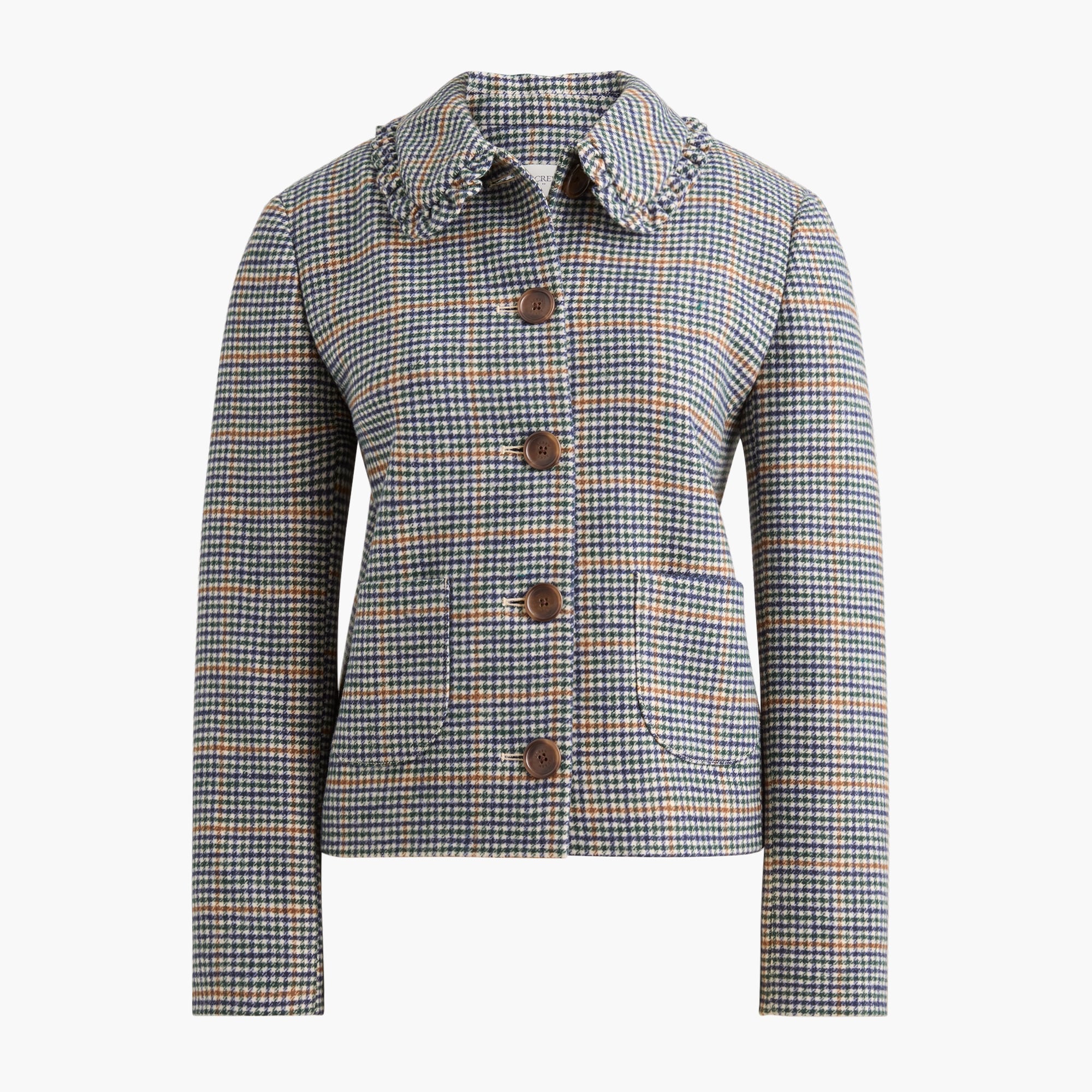 Plaid ruffle-collar cropped jacket