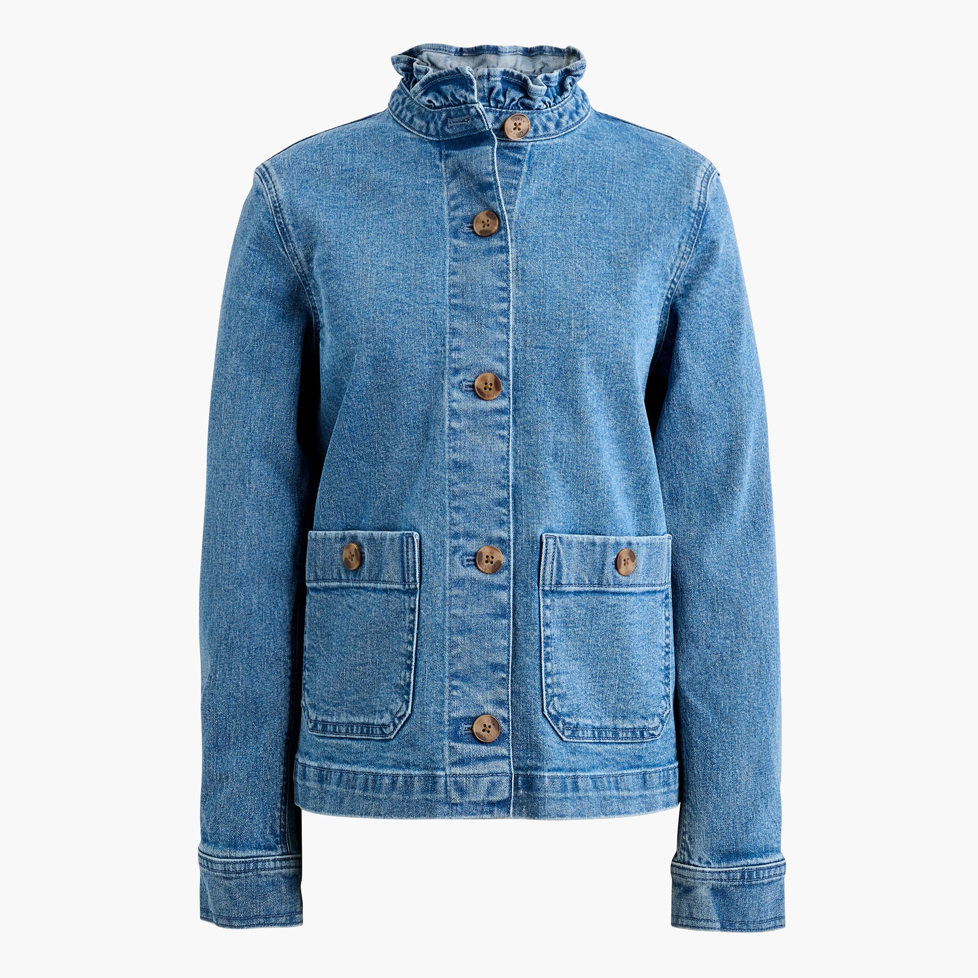 ジャケット・アウター COLLAR RUFFLES DENIM JACKET Denim Ruffle-collar Field Jacket For Women | Factory