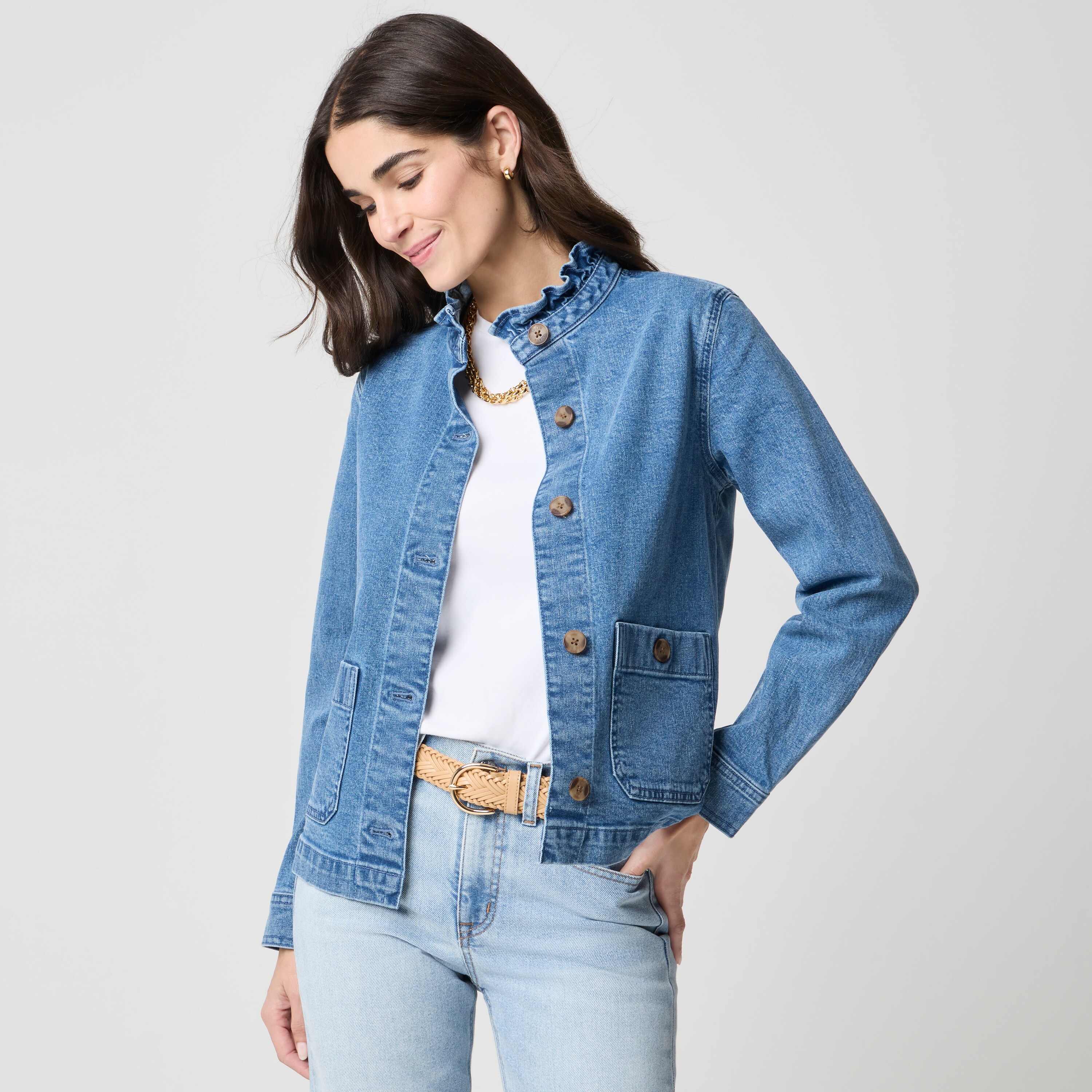 Denim Ruffle-collar Field Jacket For Women | Factory
