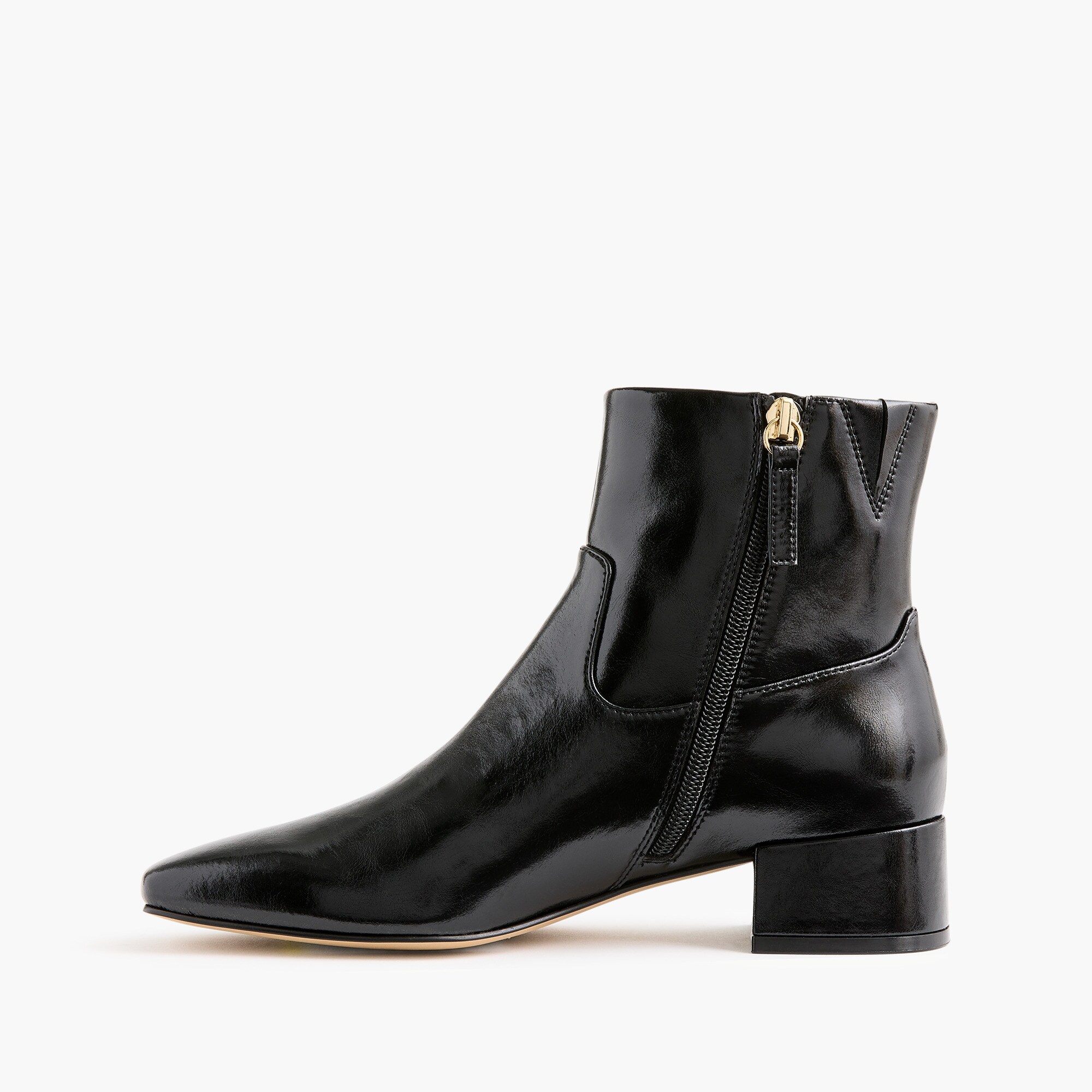 Square-toe leather ankle booties