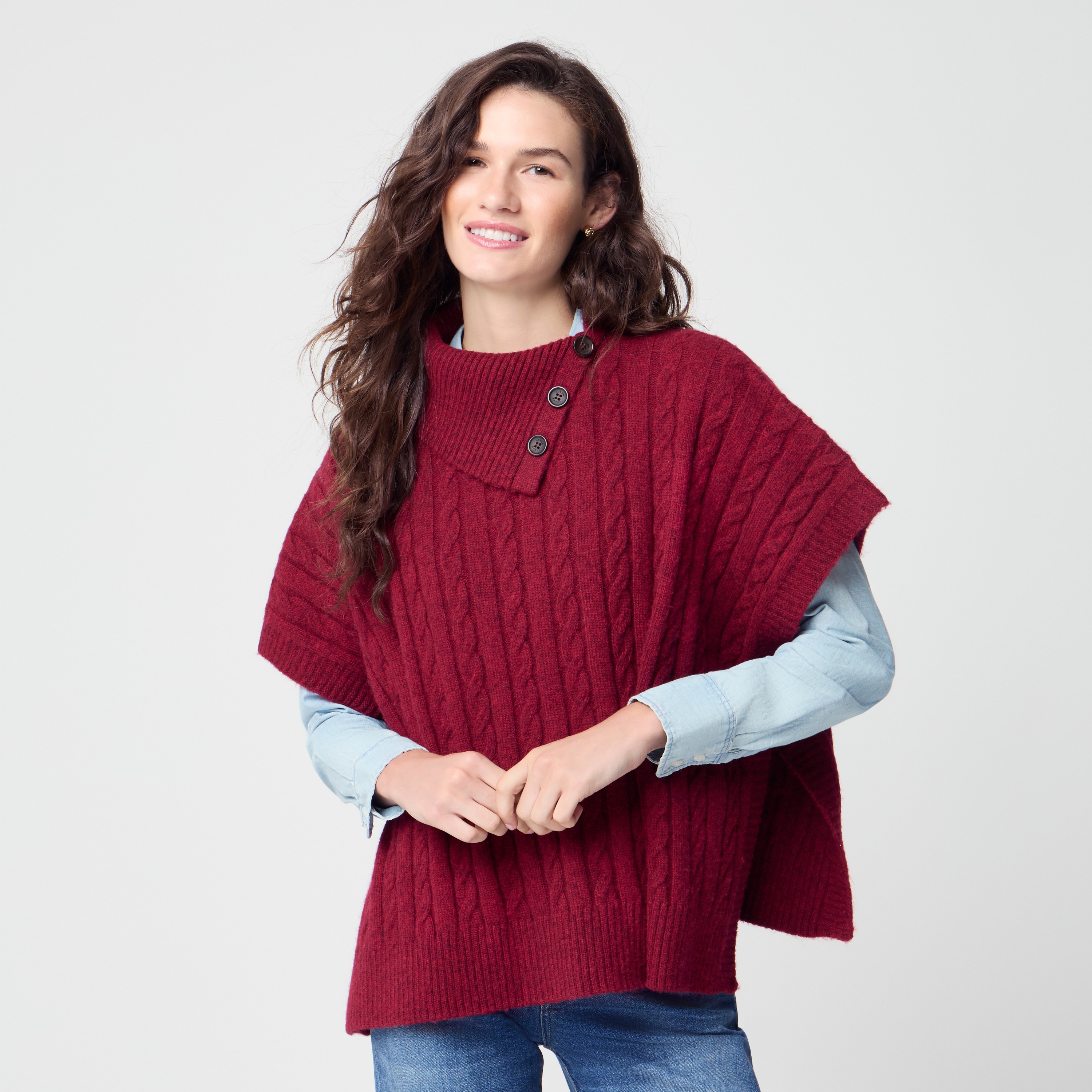 Cable button-shoulder poncho