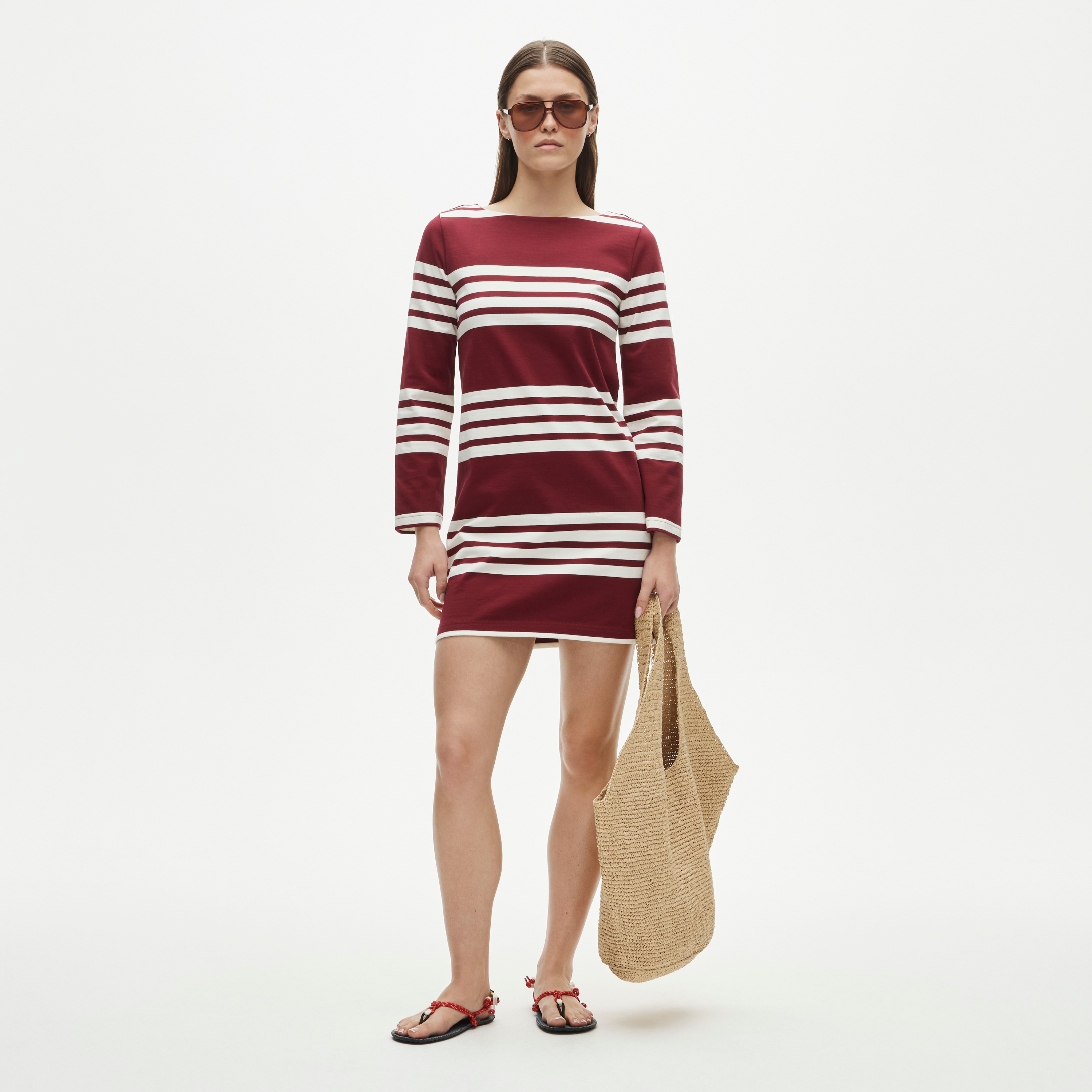 Long-sleeve mini dress in striped mariner cloth