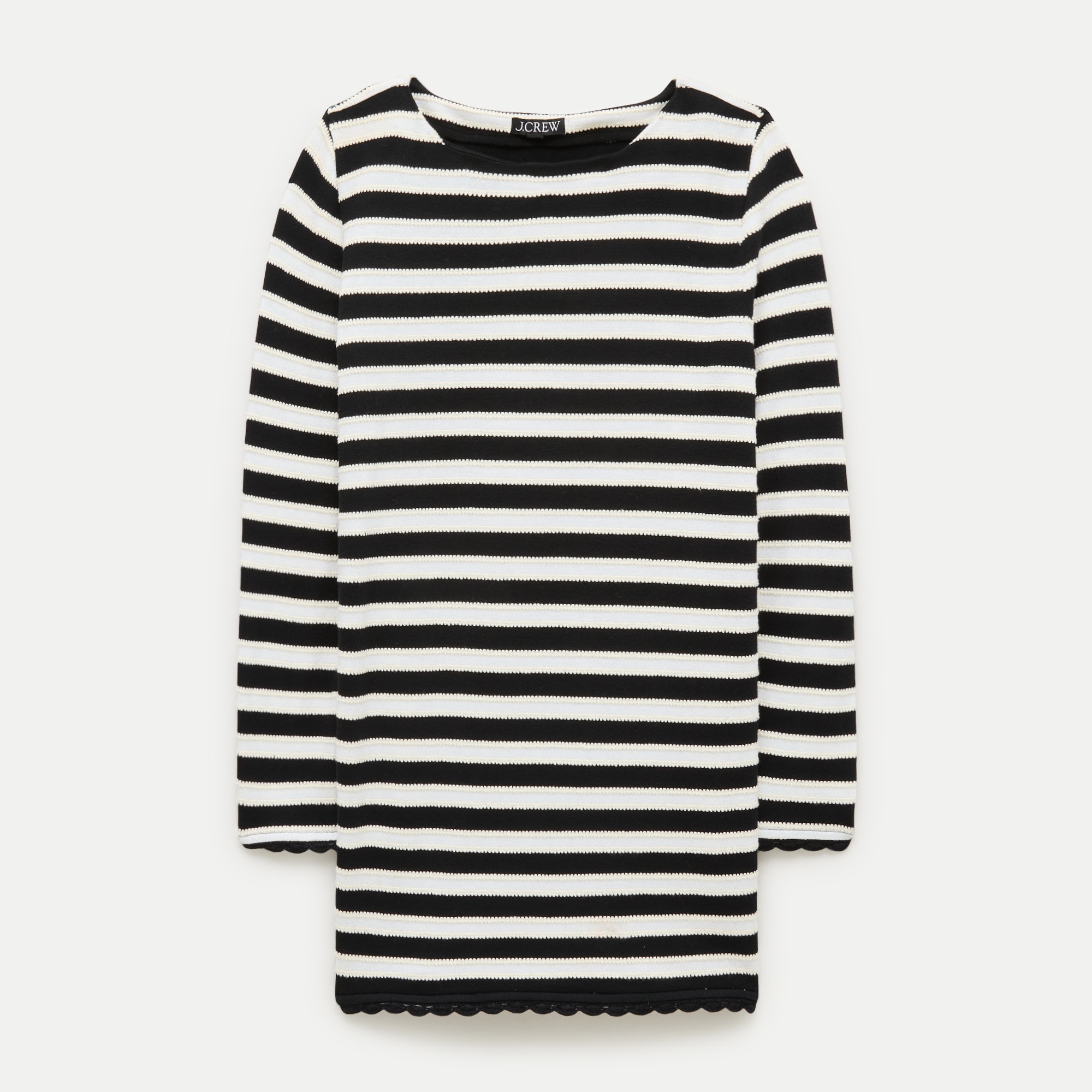 Boatneck crochet mini dress in stripe