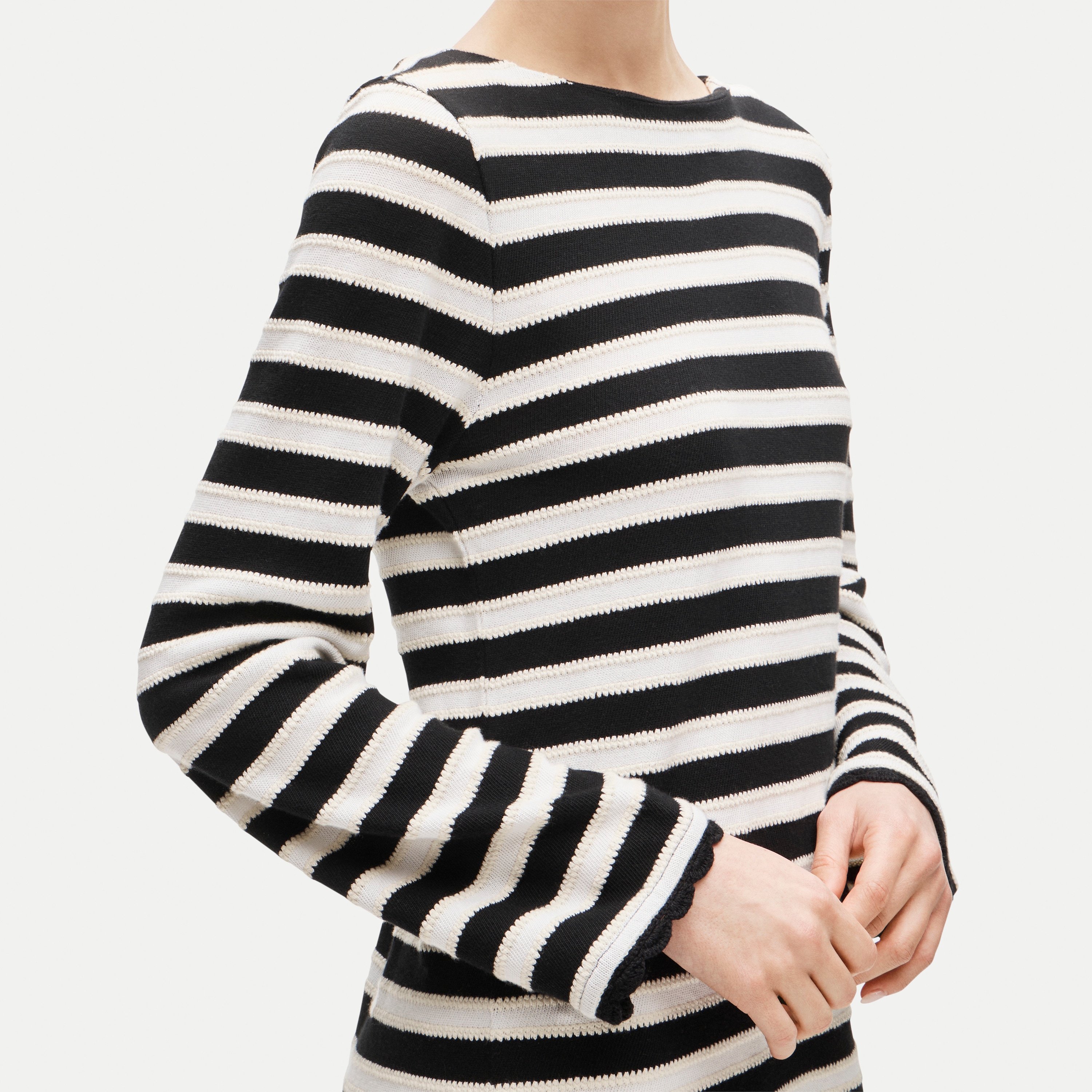 Boatneck crochet mini dress in stripe