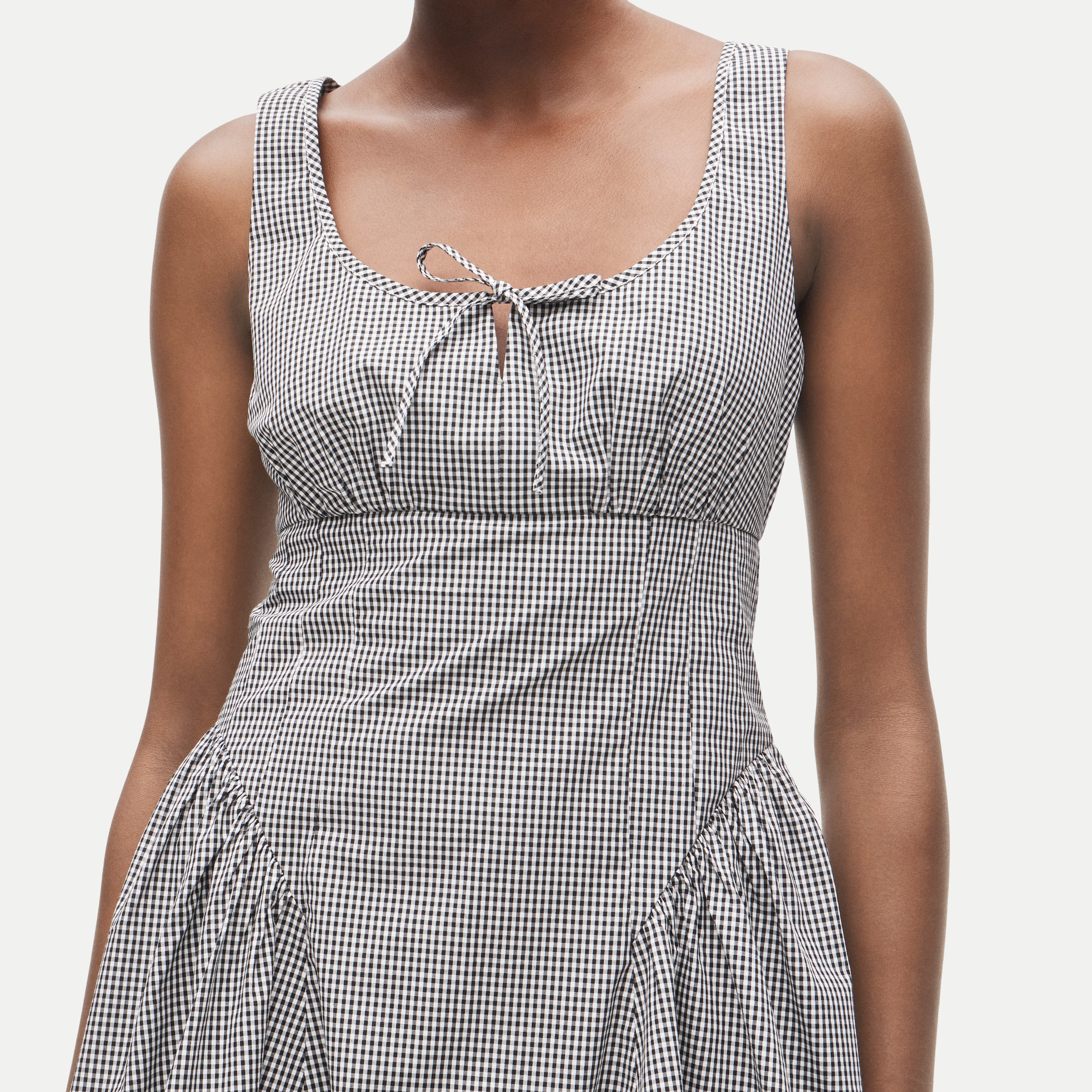 Empire-waist mini dress in gingham cotton poplin