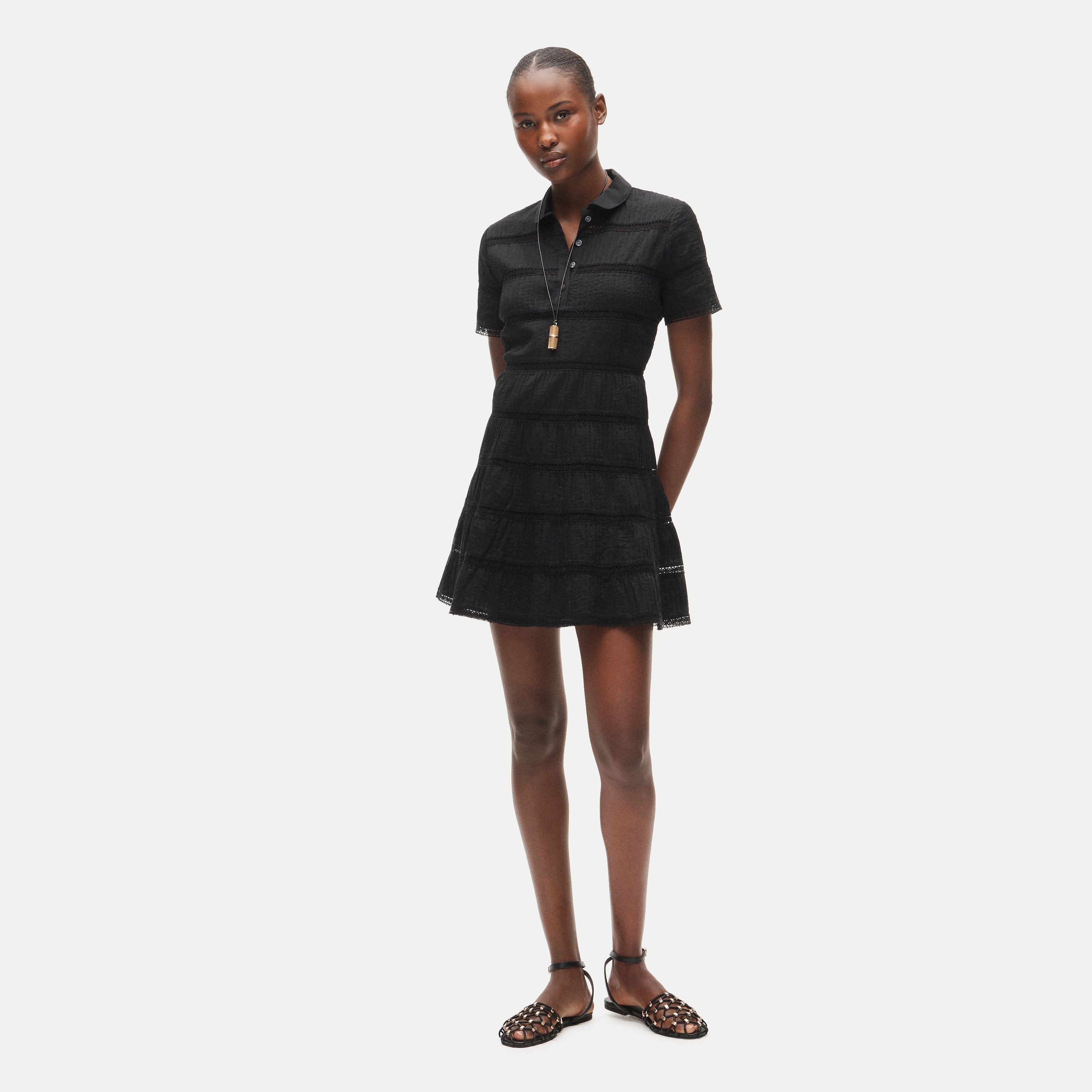 Tiered shirt-dress in cotton voile