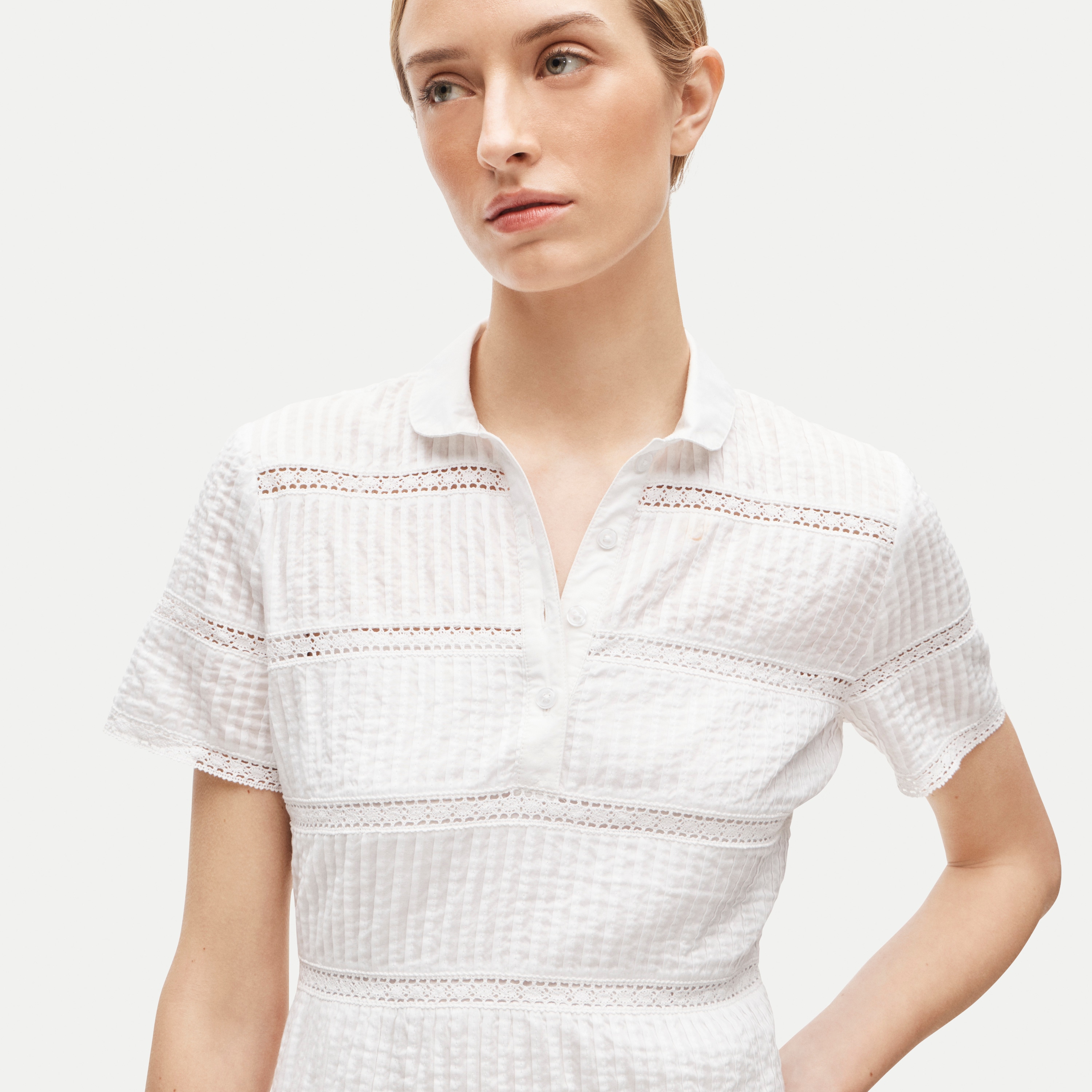 Tiered shirt-dress in cotton voile