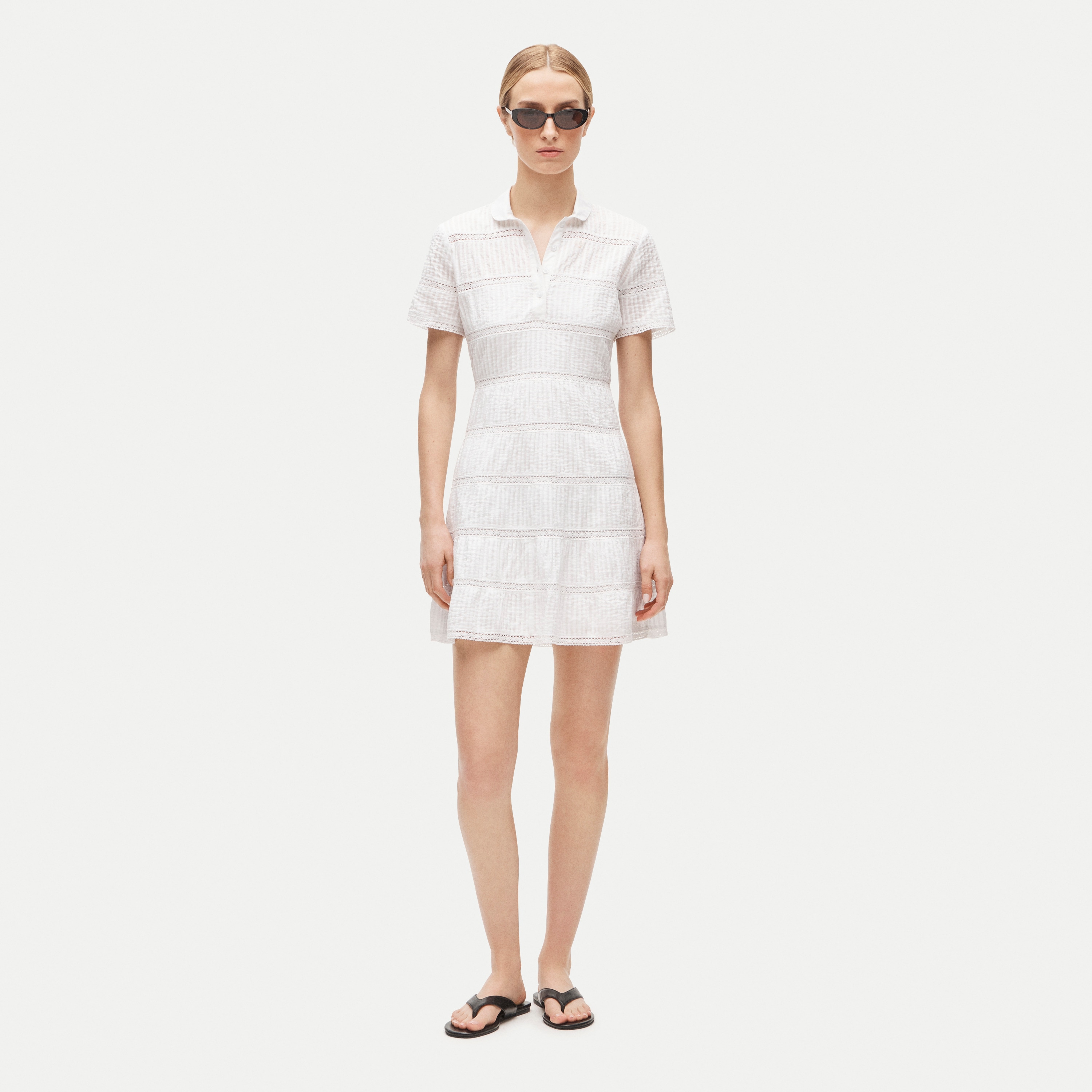 Tiered shirt-dress in cotton voile