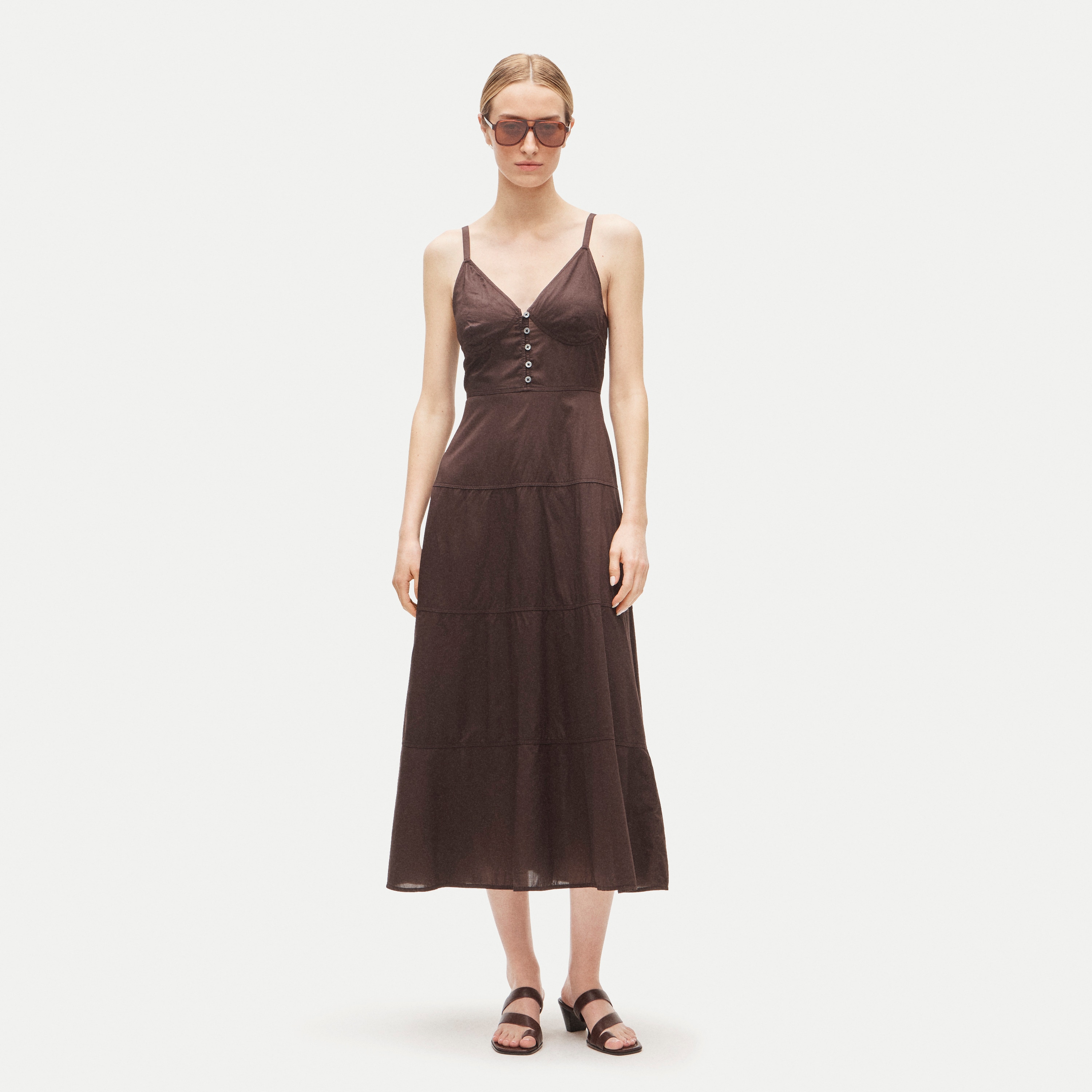 Tiered dress in garment-dyed cotton poplin
