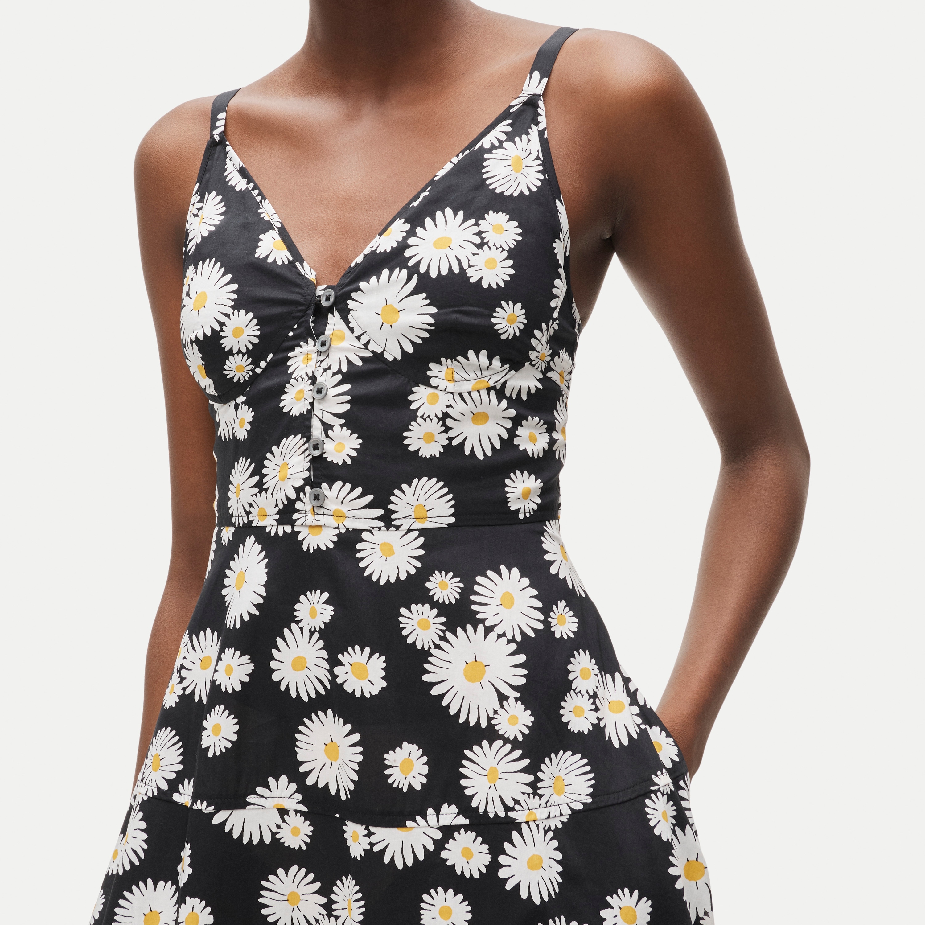 Tiered cotton poplin dress in vintage daisy print