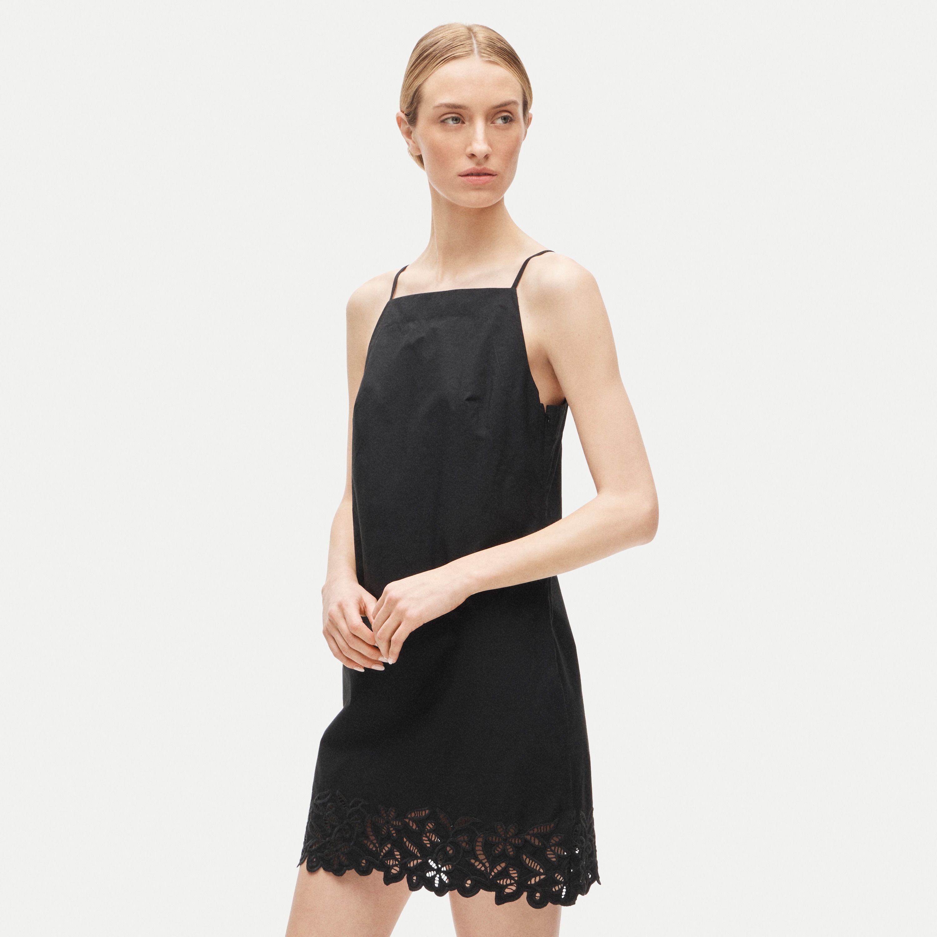 High-squareneck mini dress in cotton poplin