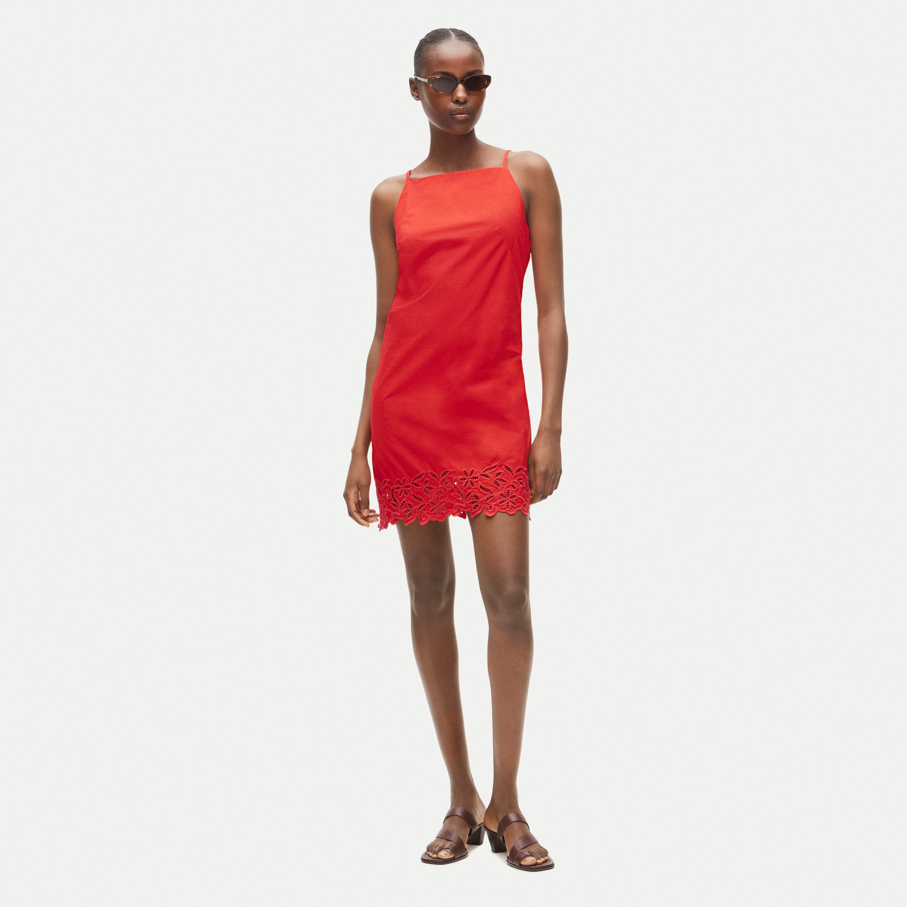 High-squareneck mini dress in cotton poplin