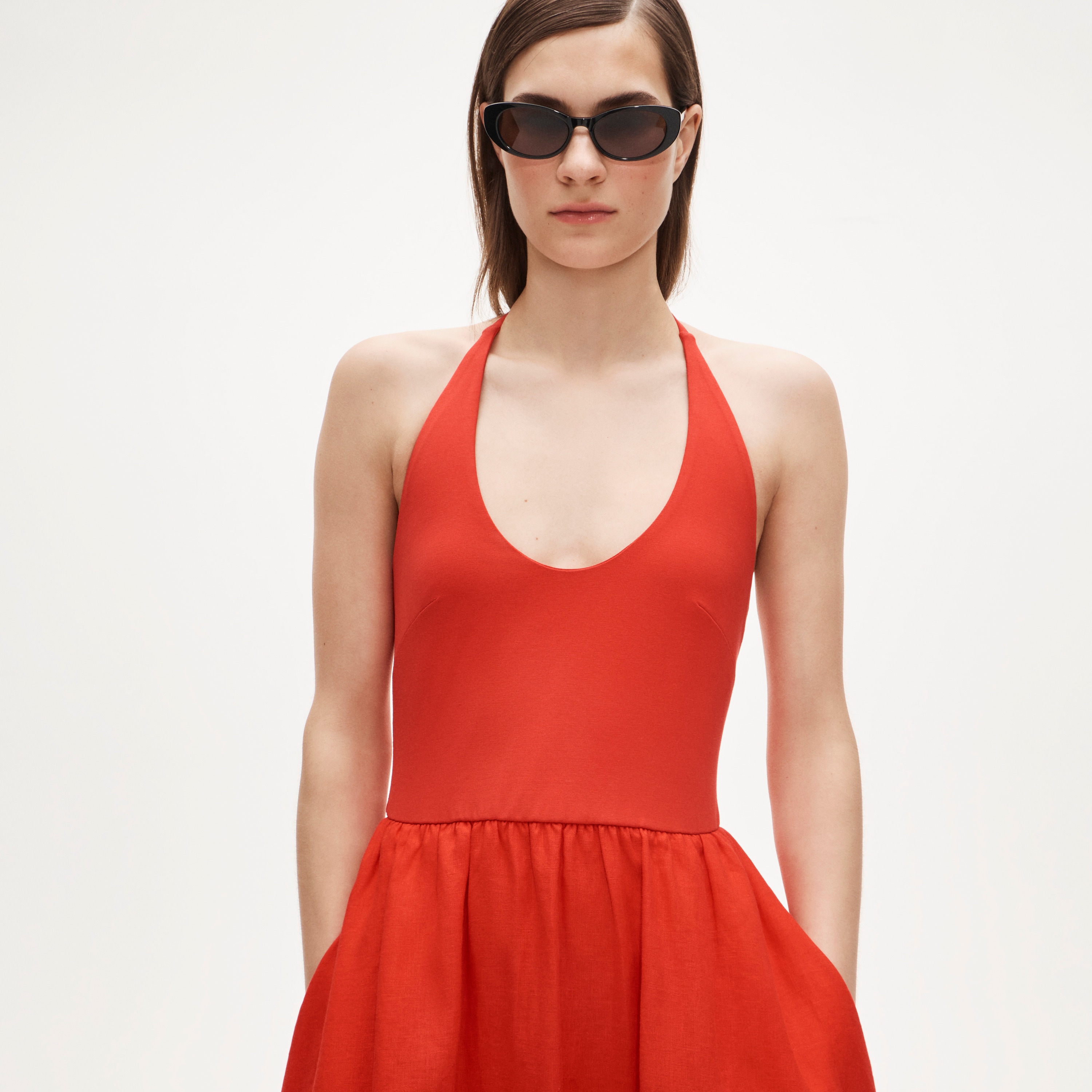 Mixy Halter Dress In Linen And Jersey For Women | J.Crew