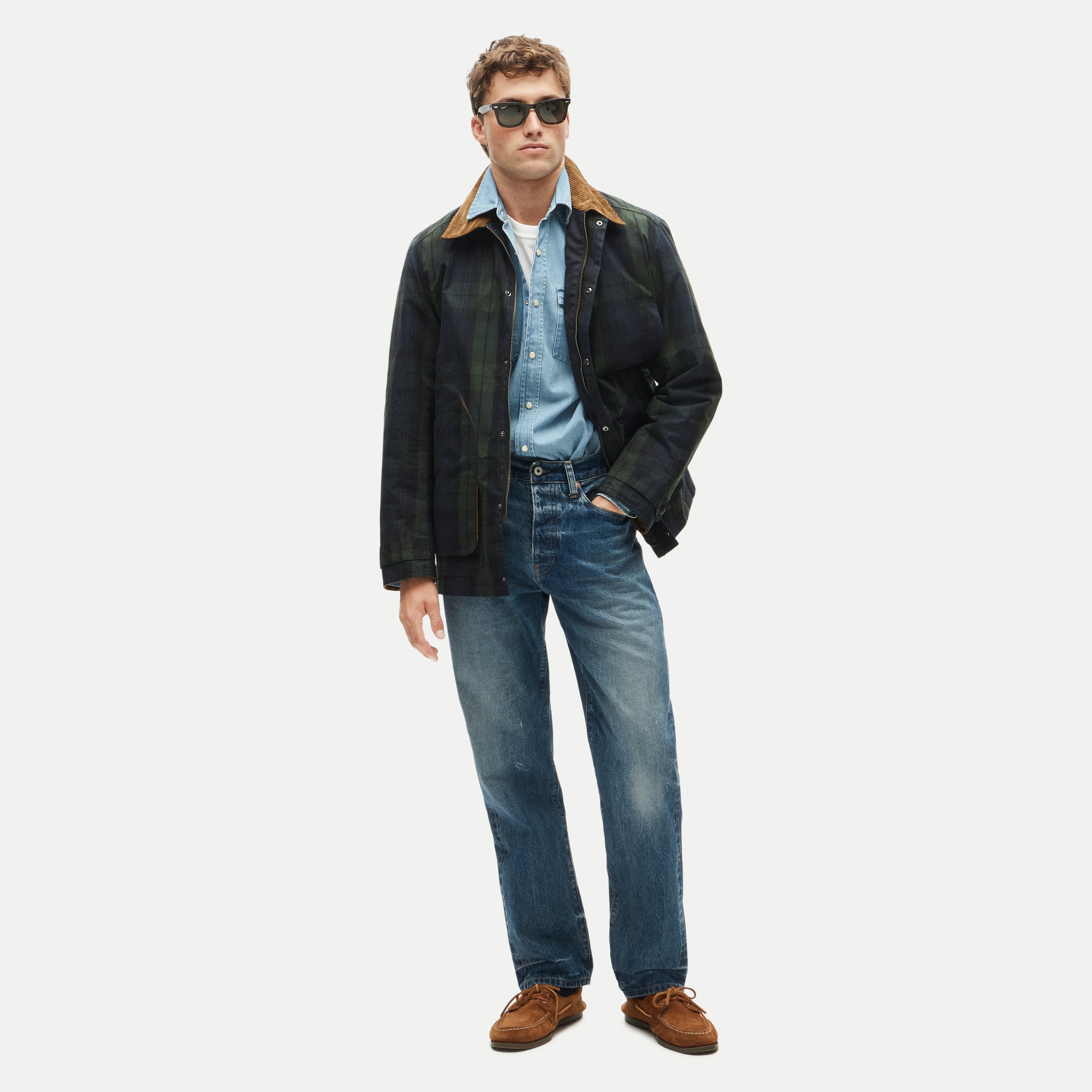 Men's Barbour® x J.Crew Barn Jacket™ in Black Watch waxed cotton