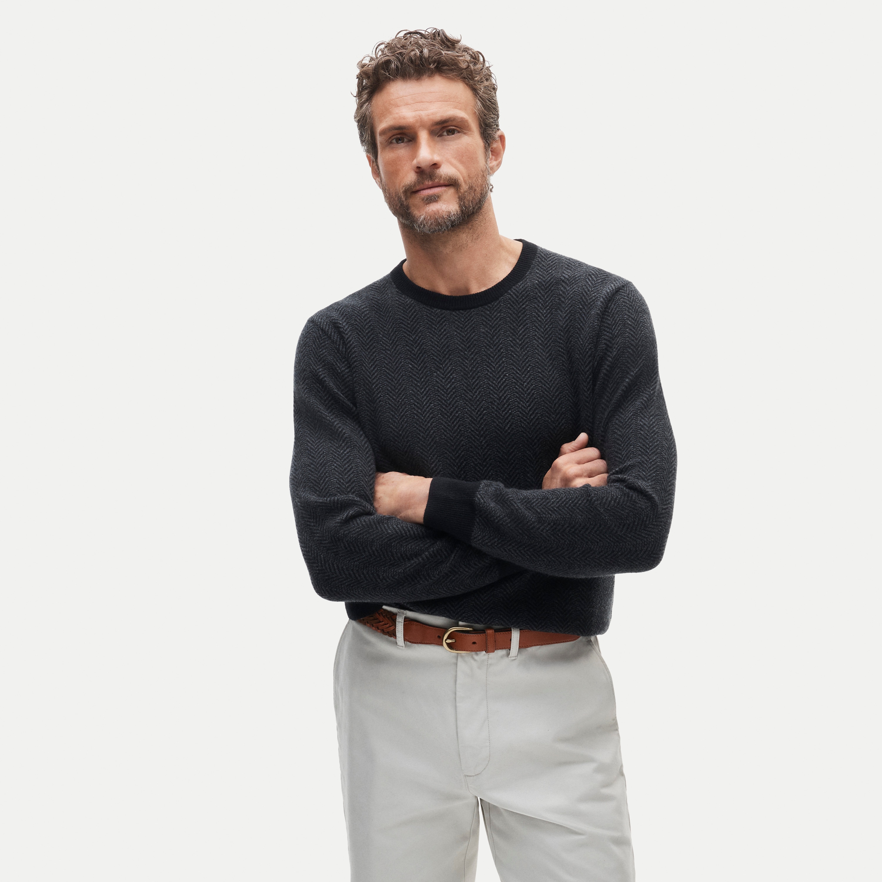 Cashmere crewneck sweater in herringbone