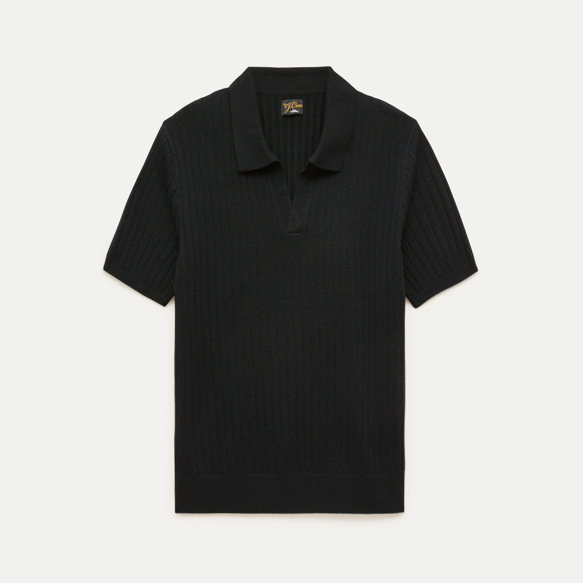 Short-sleeve cashmere ribbed johnny-collar sweater-polo