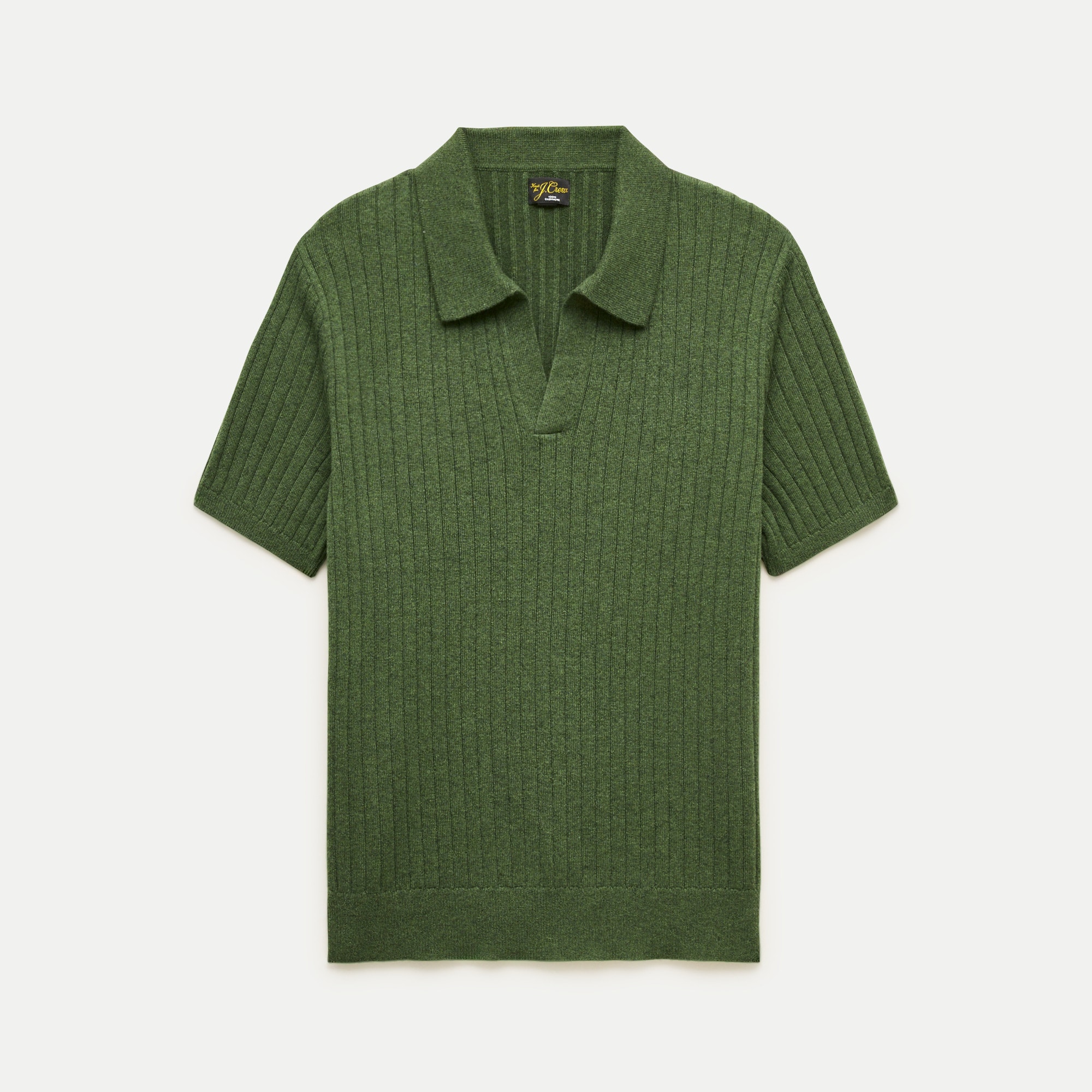 Short-sleeve cashmere ribbed johnny-collar sweater-polo