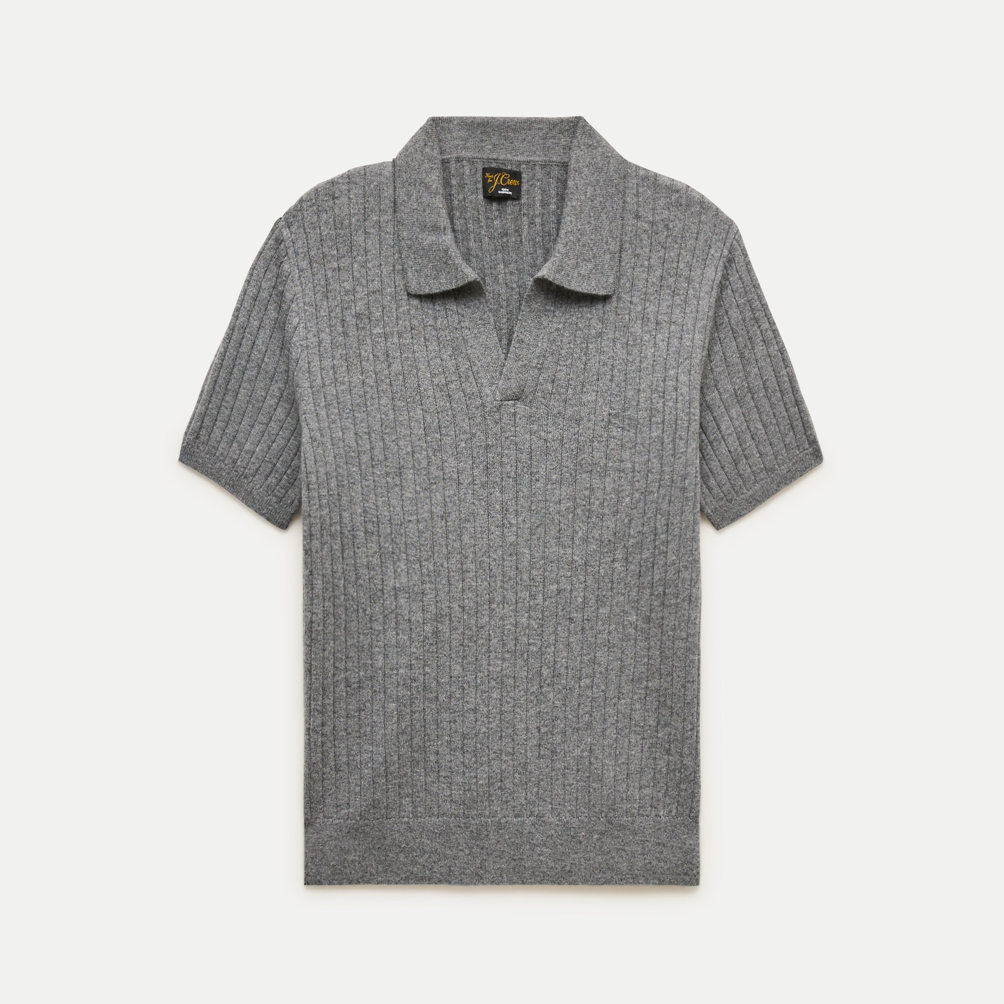 Short-sleeve cashmere ribbed johnny-collar sweater-polo