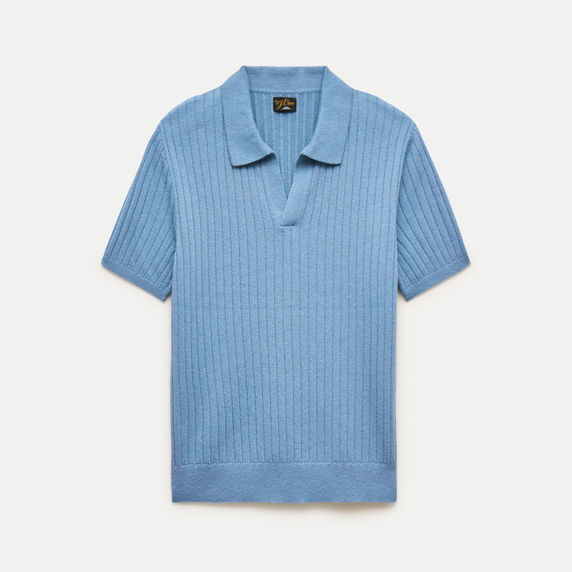 Short-sleeve cashmere ribbed johnny-collar sweater-polo