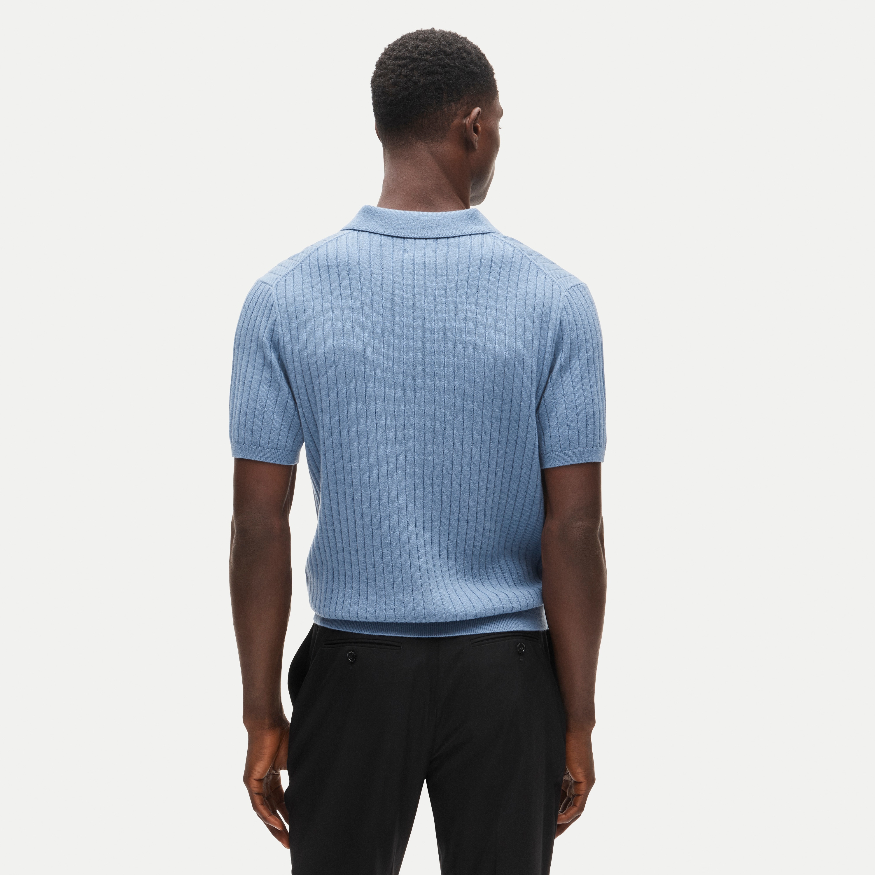 Short-sleeve cashmere ribbed johnny-collar sweater-polo