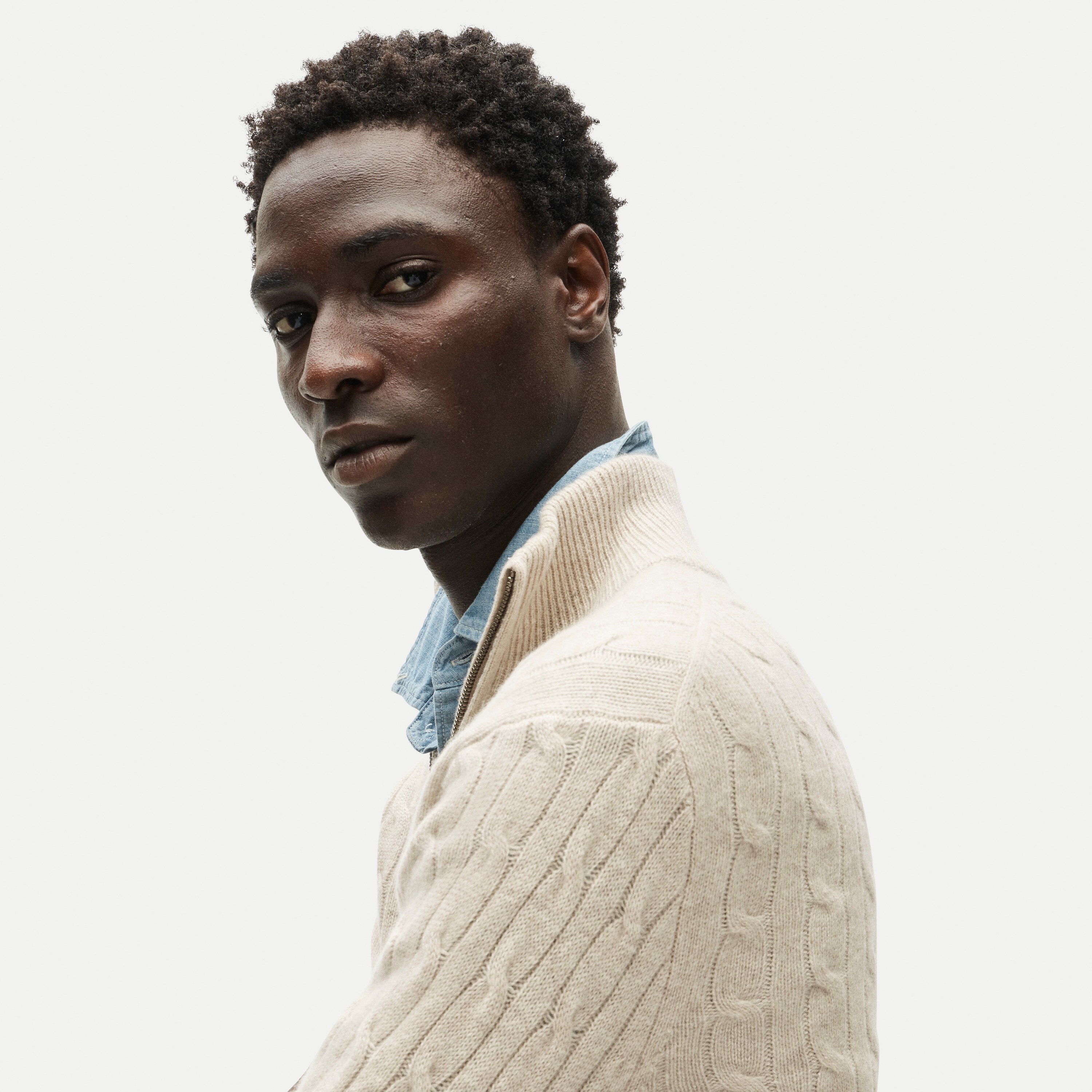Cashmere cable-knit quarter-zip sweater