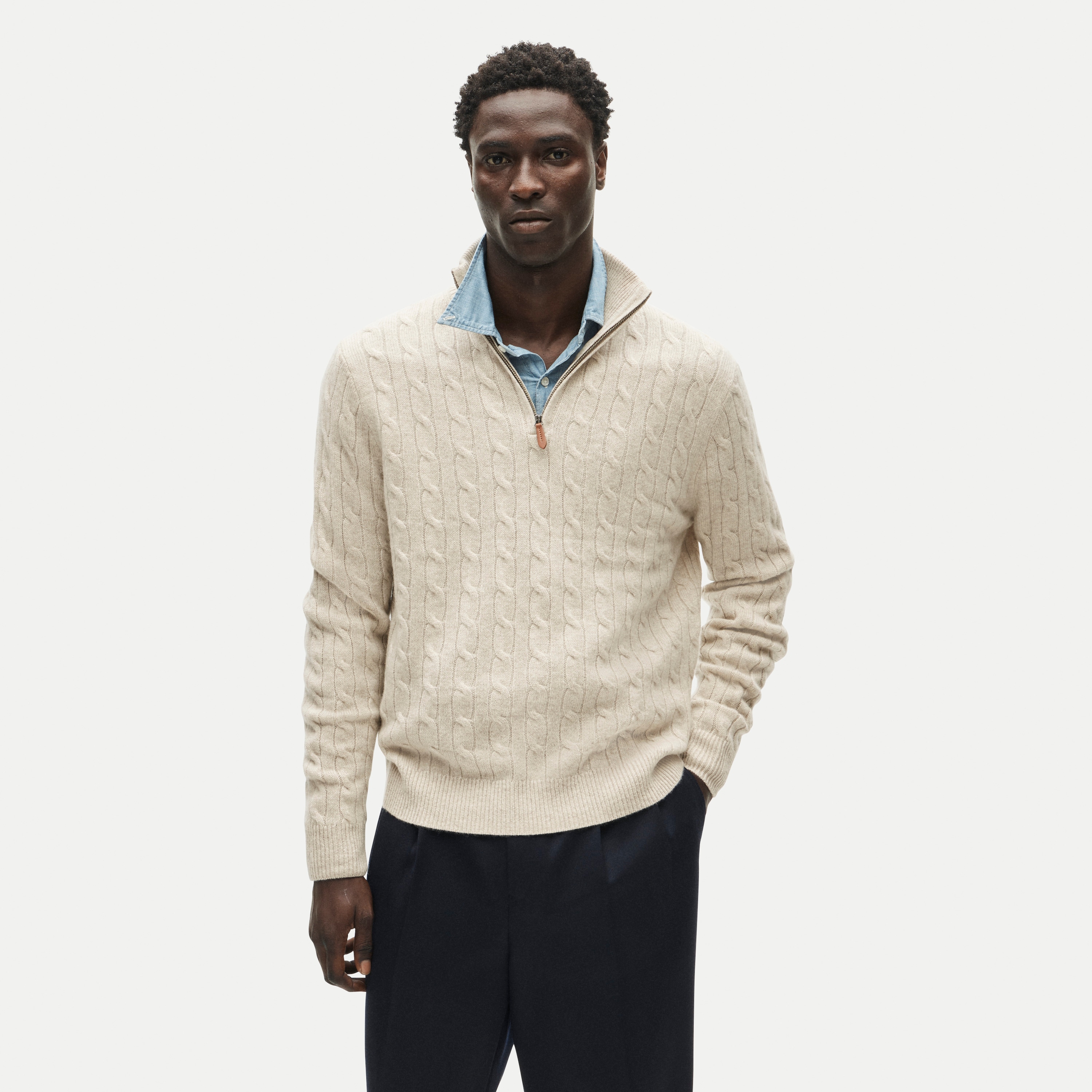 Cashmere cable-knit quarter-zip sweater