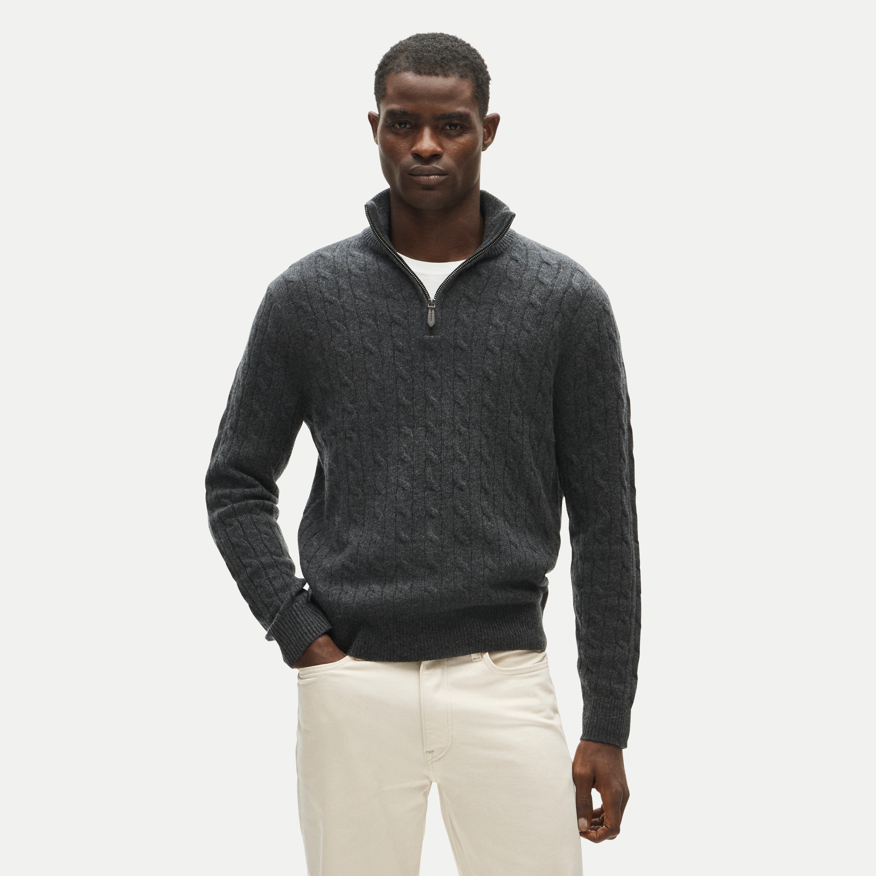Cashmere cable-knit quarter-zip sweater