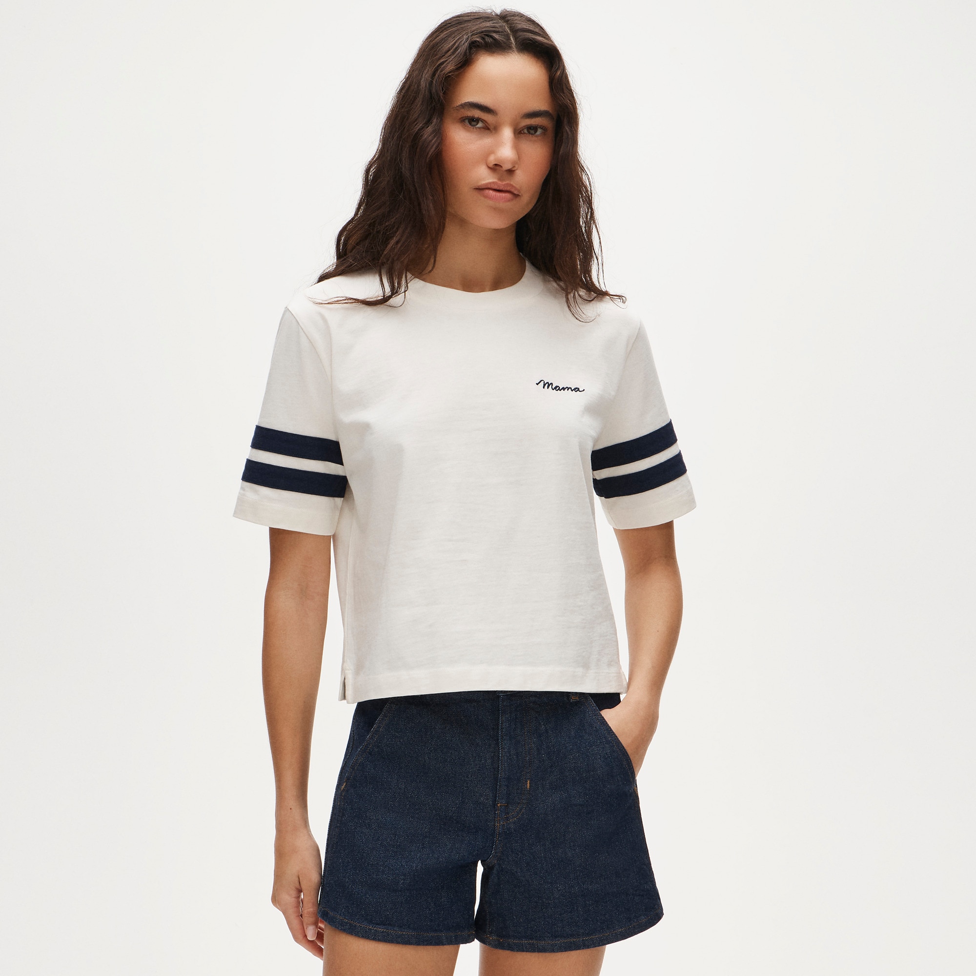 Boyfriend jersey relaxed cropped "Mama" graphic T-shirt