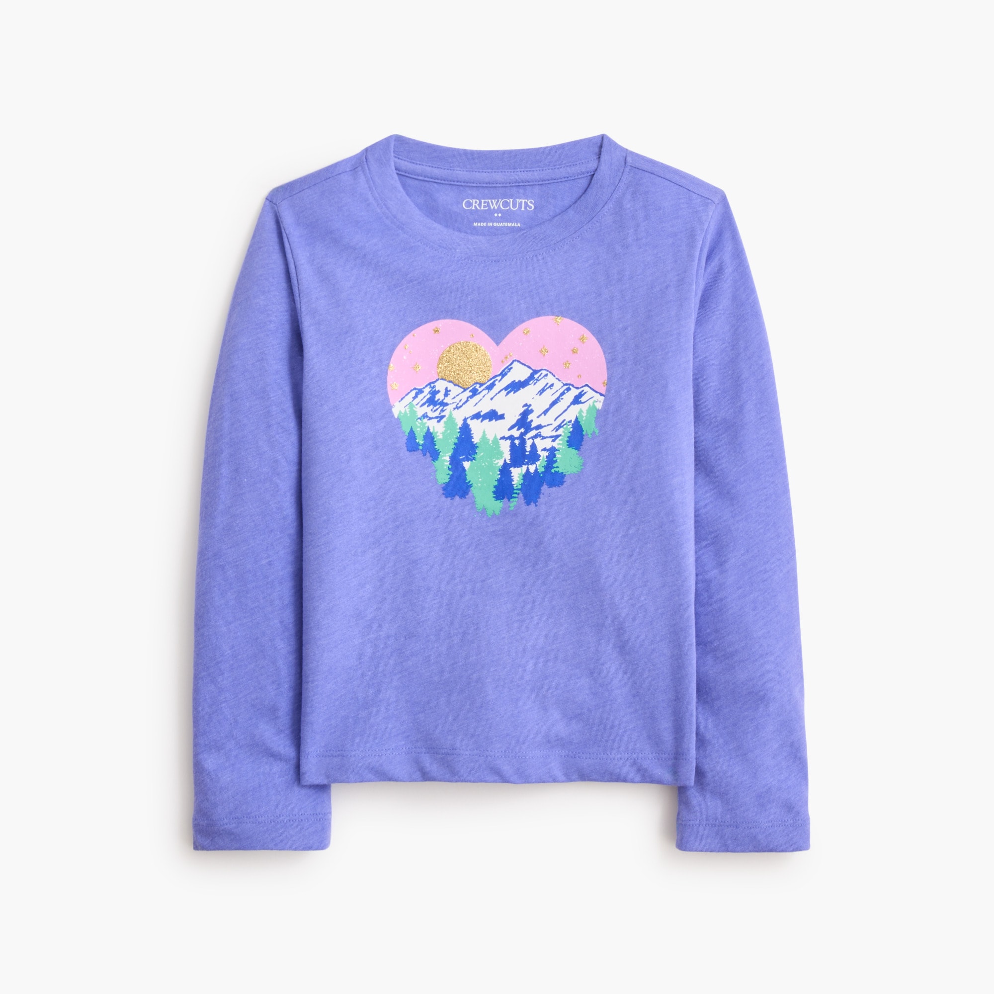 Girls' long-sleeve heart mountain scene graphic tee