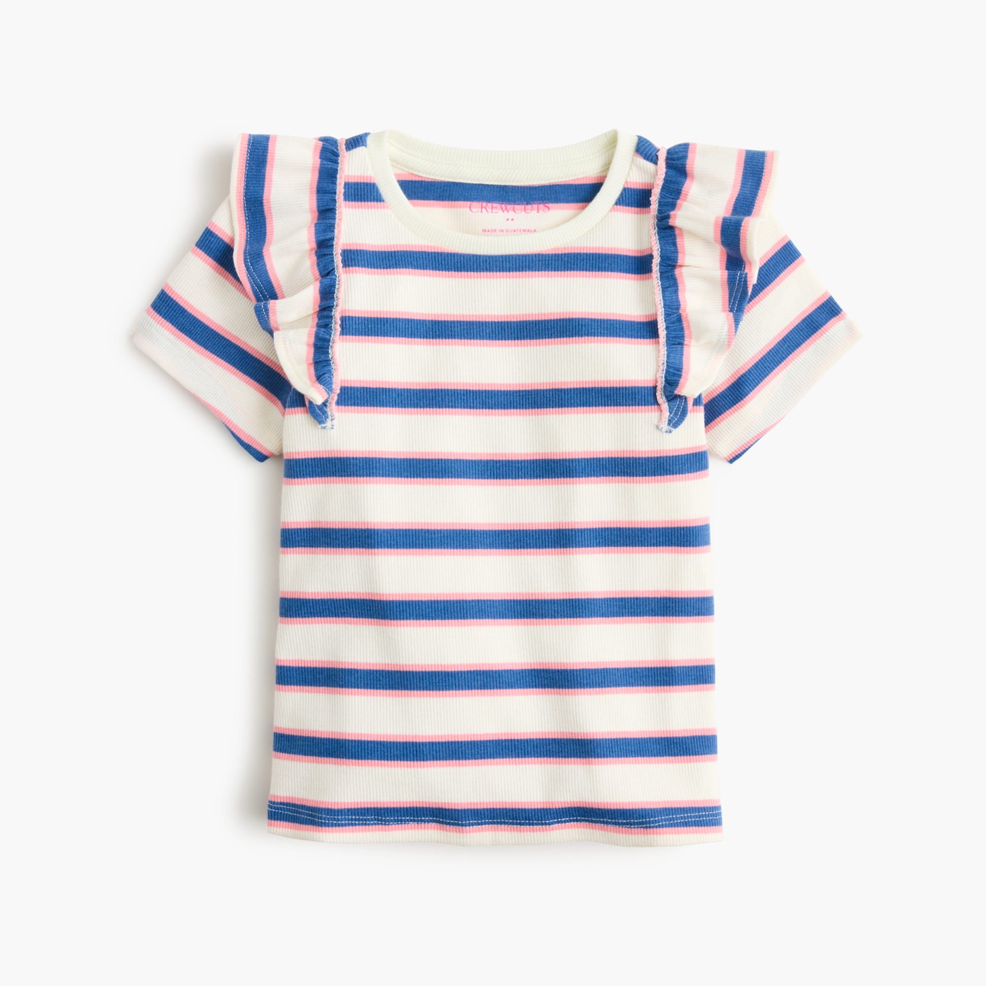 Girls' striped ribbed ruffle-sleeve tee