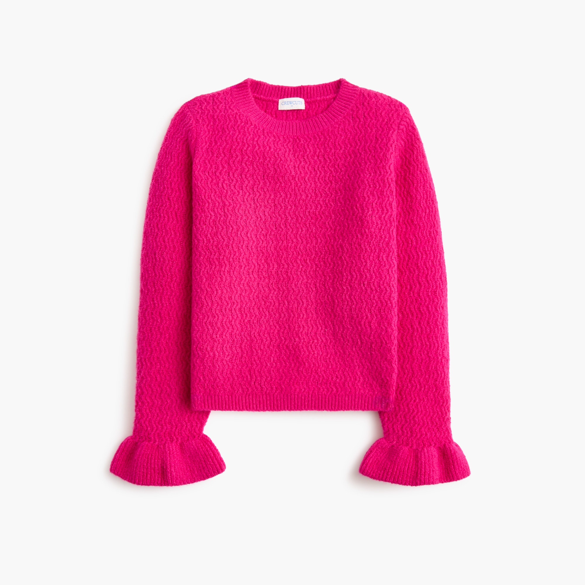 Girls' cotton soft ruffle-cuff crewneck sweater
